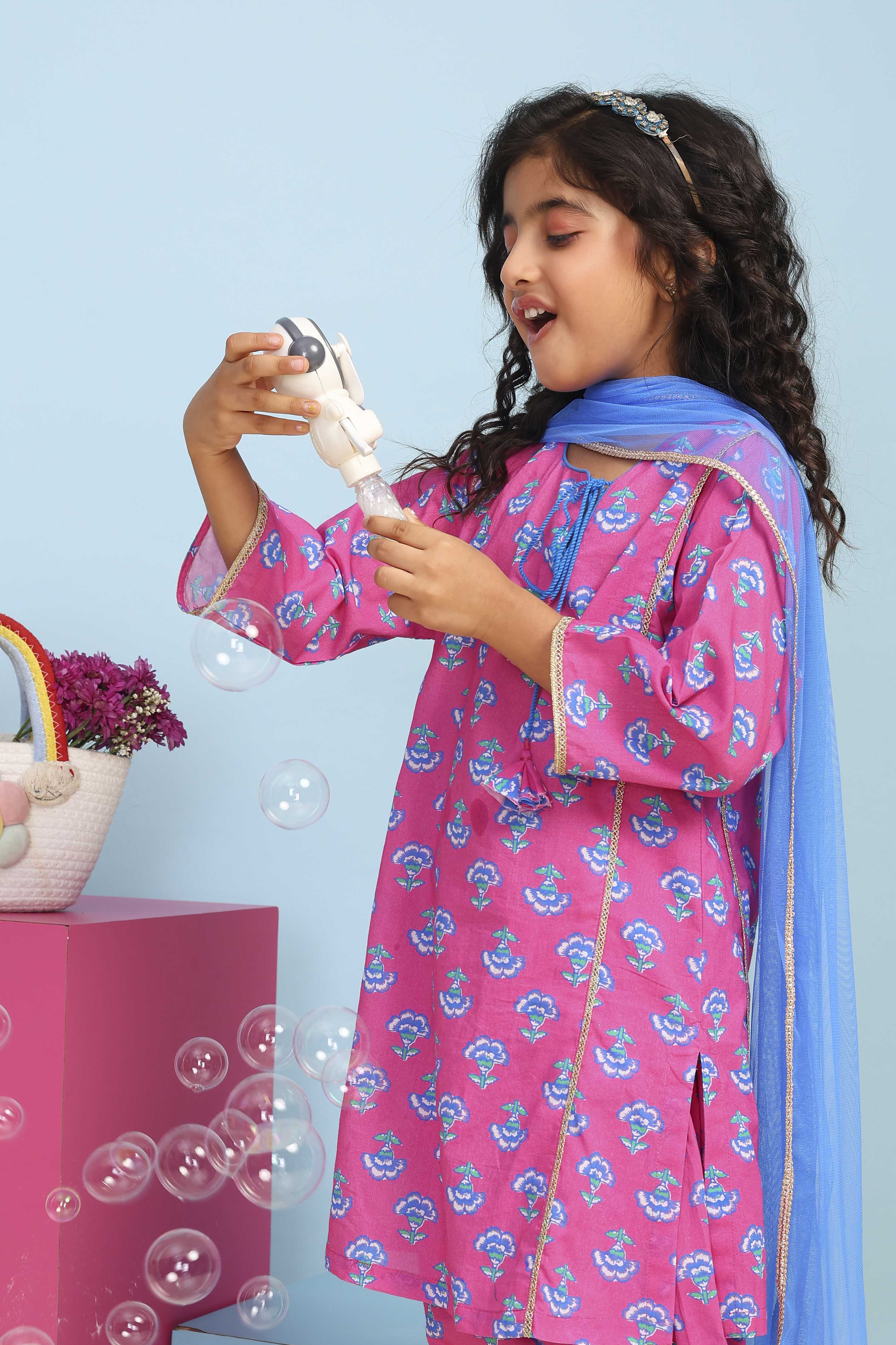 Blue Cotton Printed Straight Suit Set image number 7