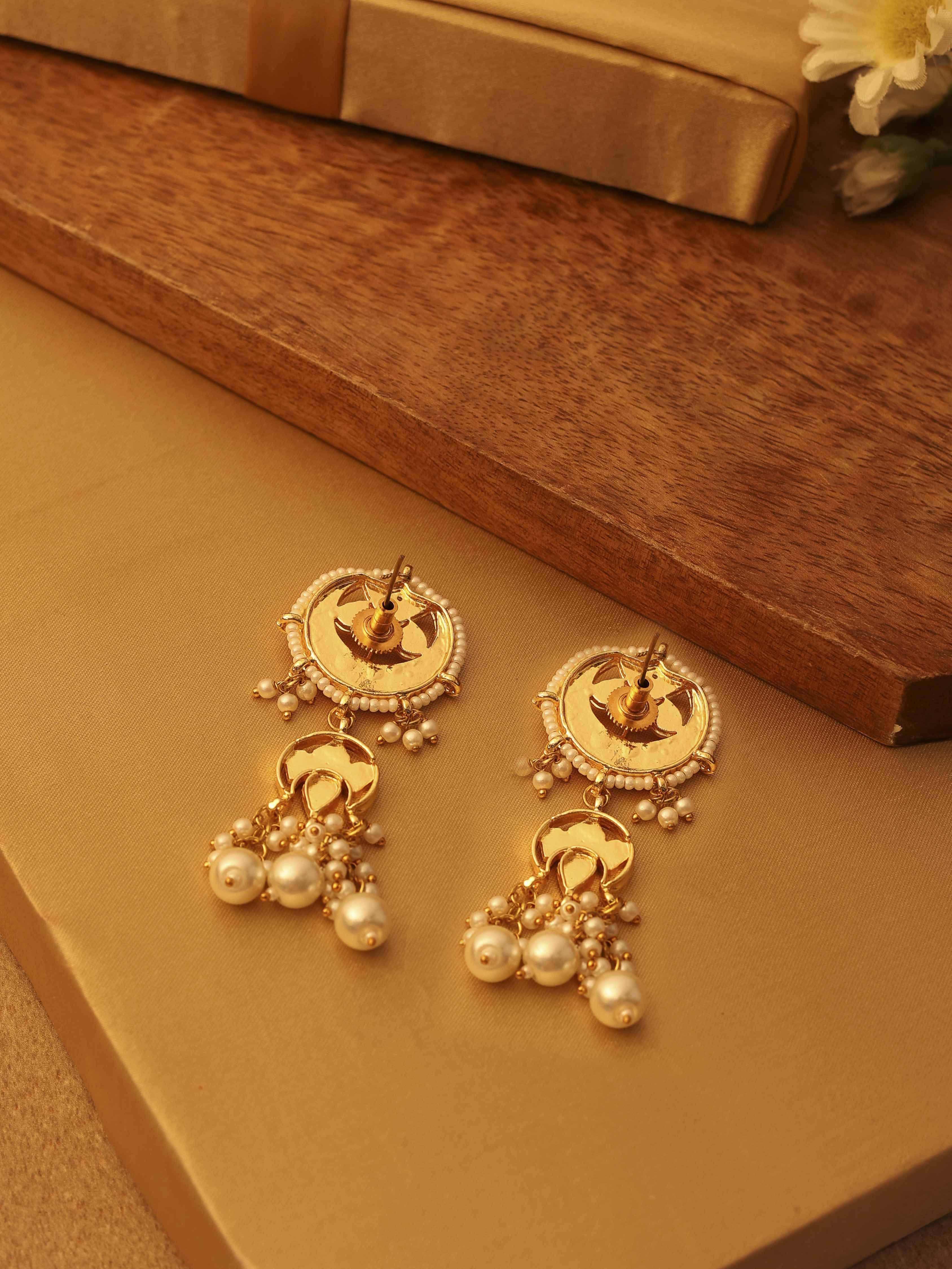 Off-White Gold Plated Brass Drop & Dangler Earrings image number 2