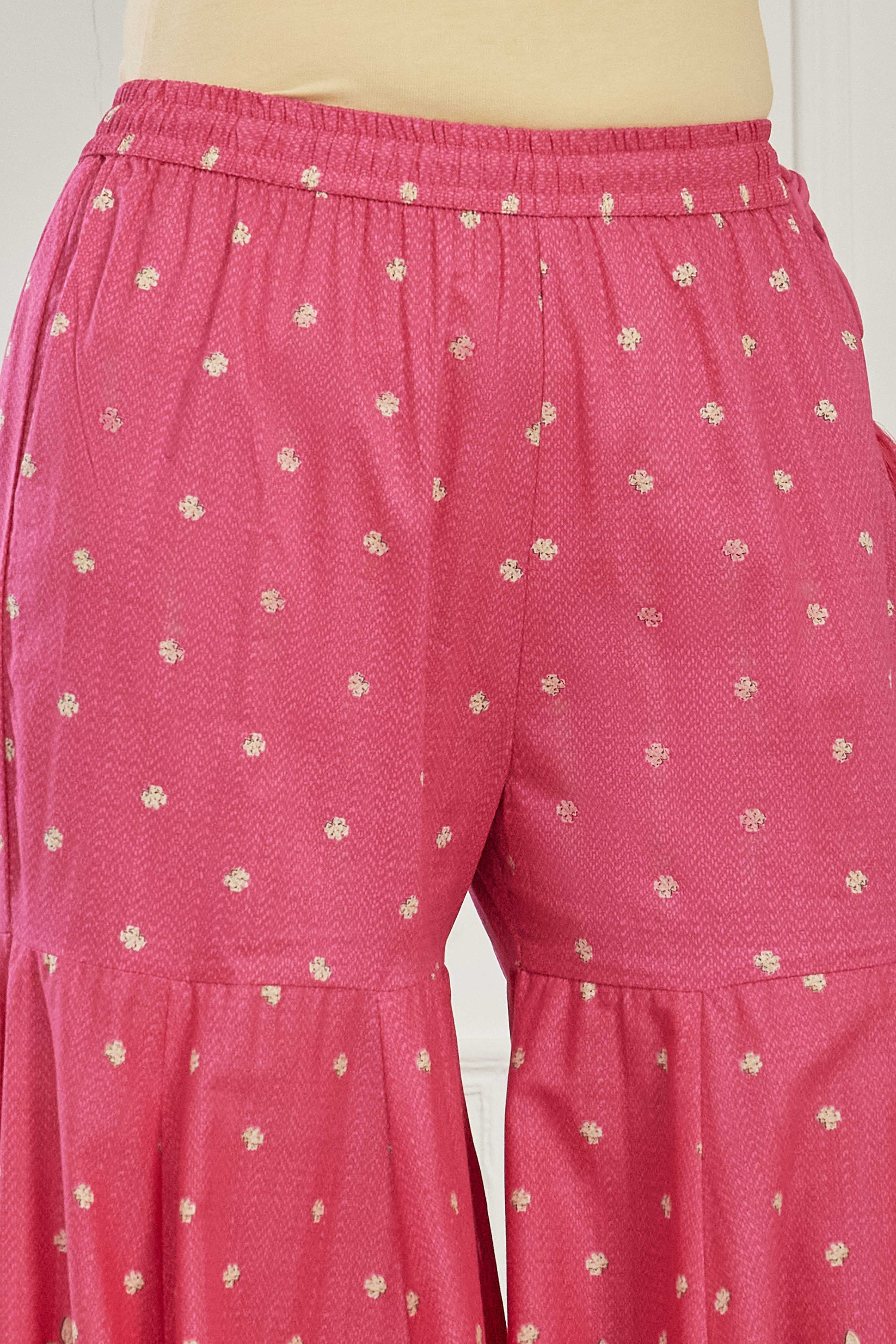 Pink Cotton Peplum Printed Garara Suit Set image number 2
