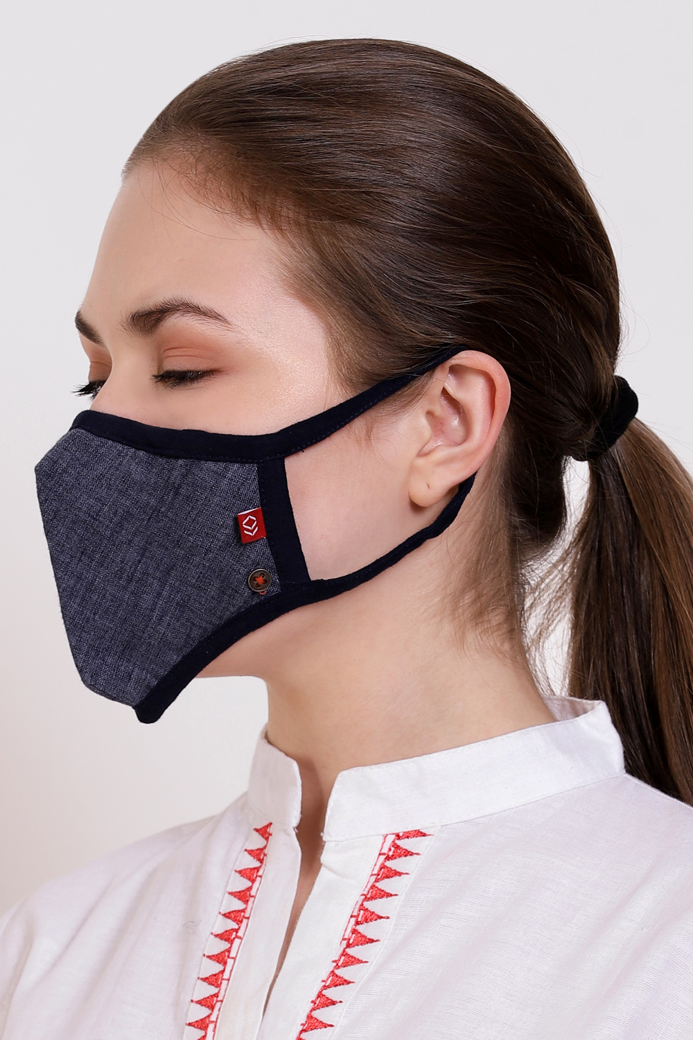 Denim Blue Cotton Yarndyed Face Mask image number 1
