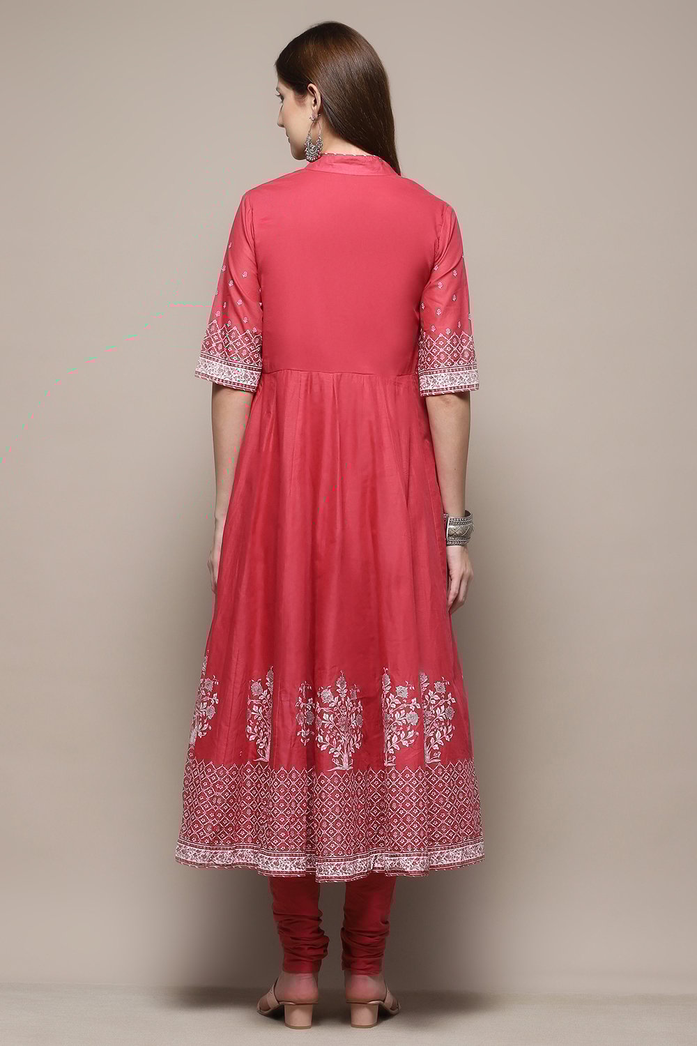 Black Cotton Anarkali Printed Kurta Churidar Suit Set image number 5