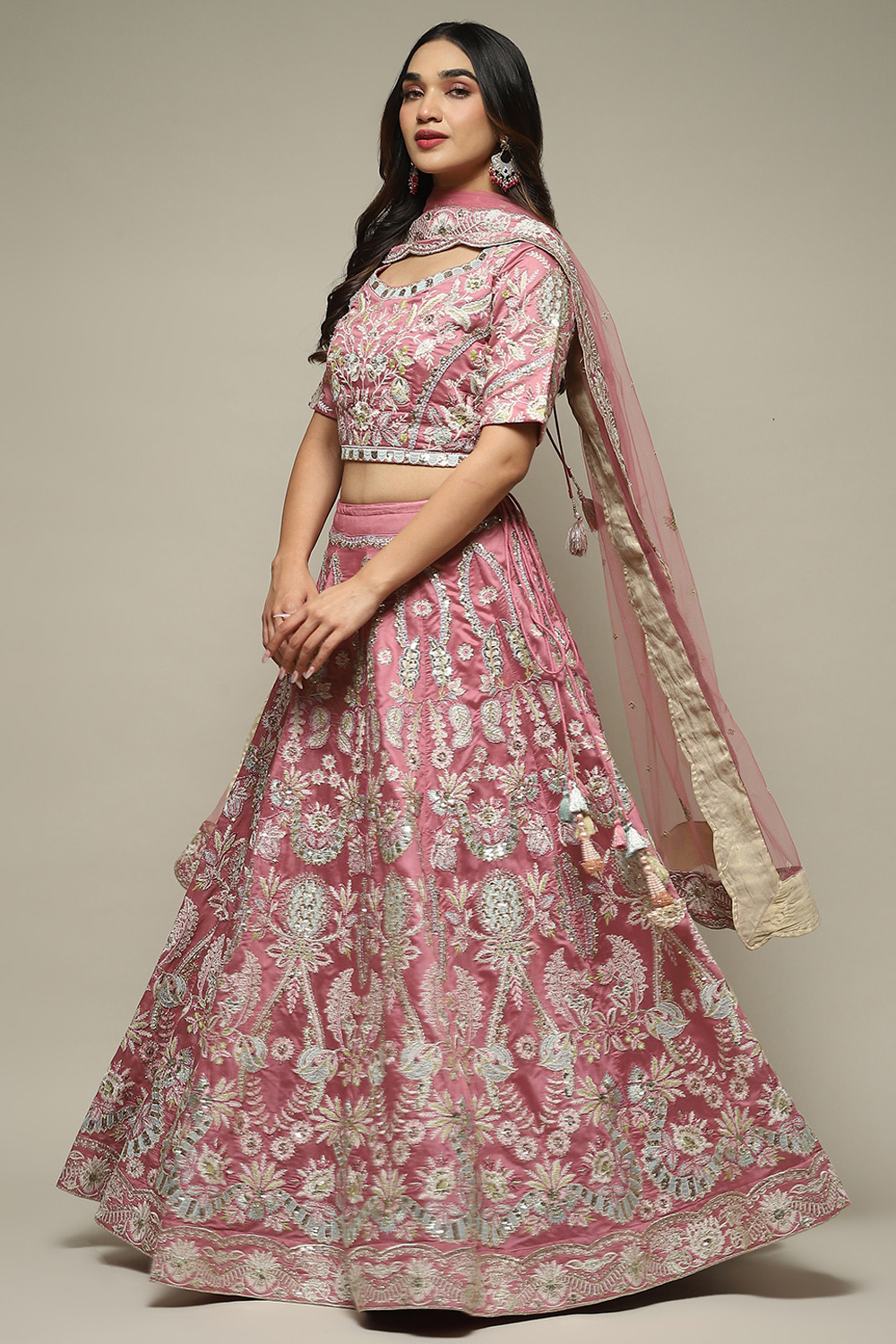 Pink Viscose Embroidered Lehenga Set image number 0