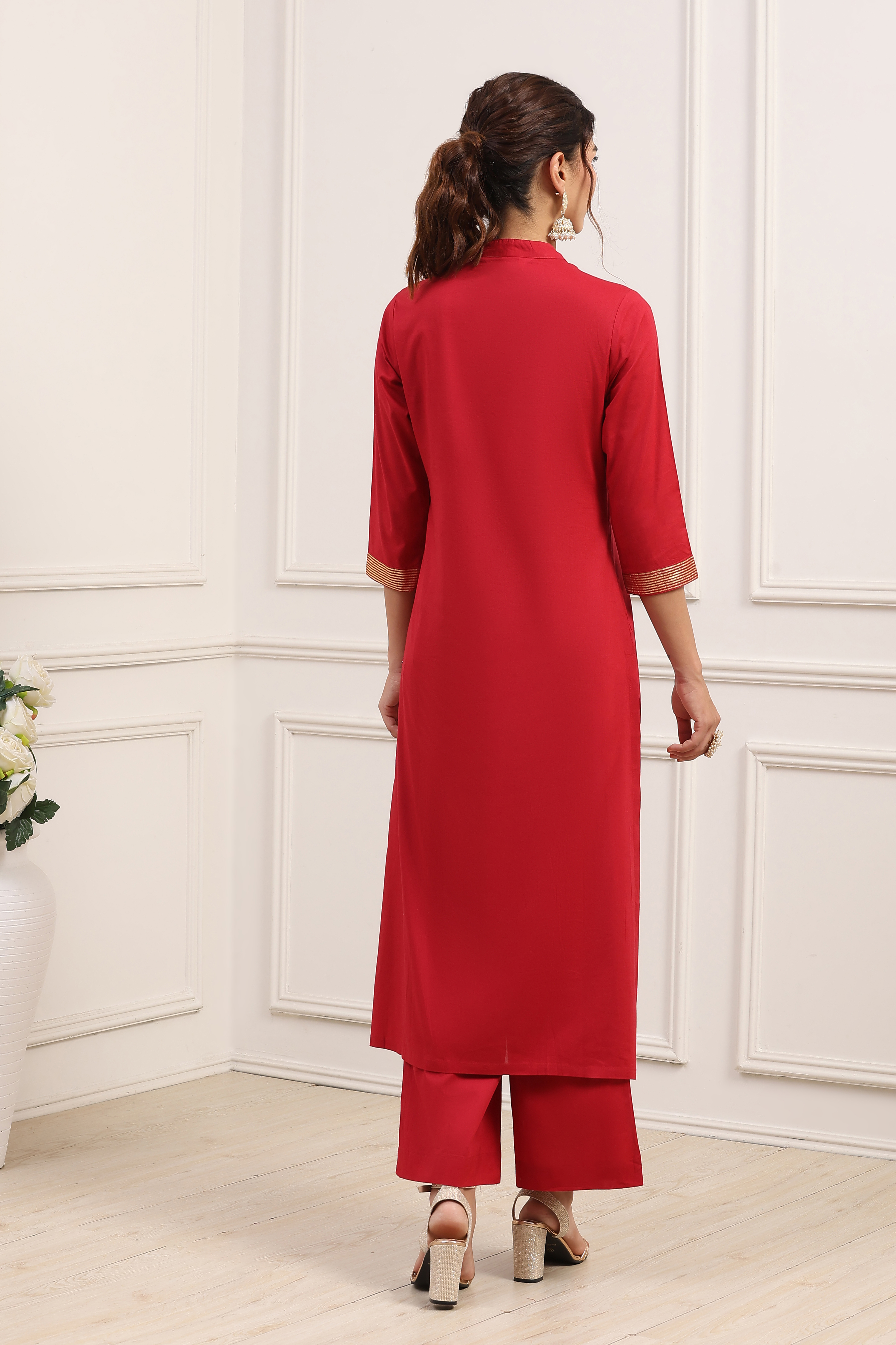 Navy Cotton Straight Kurta Palazzo Suit Set image number 4