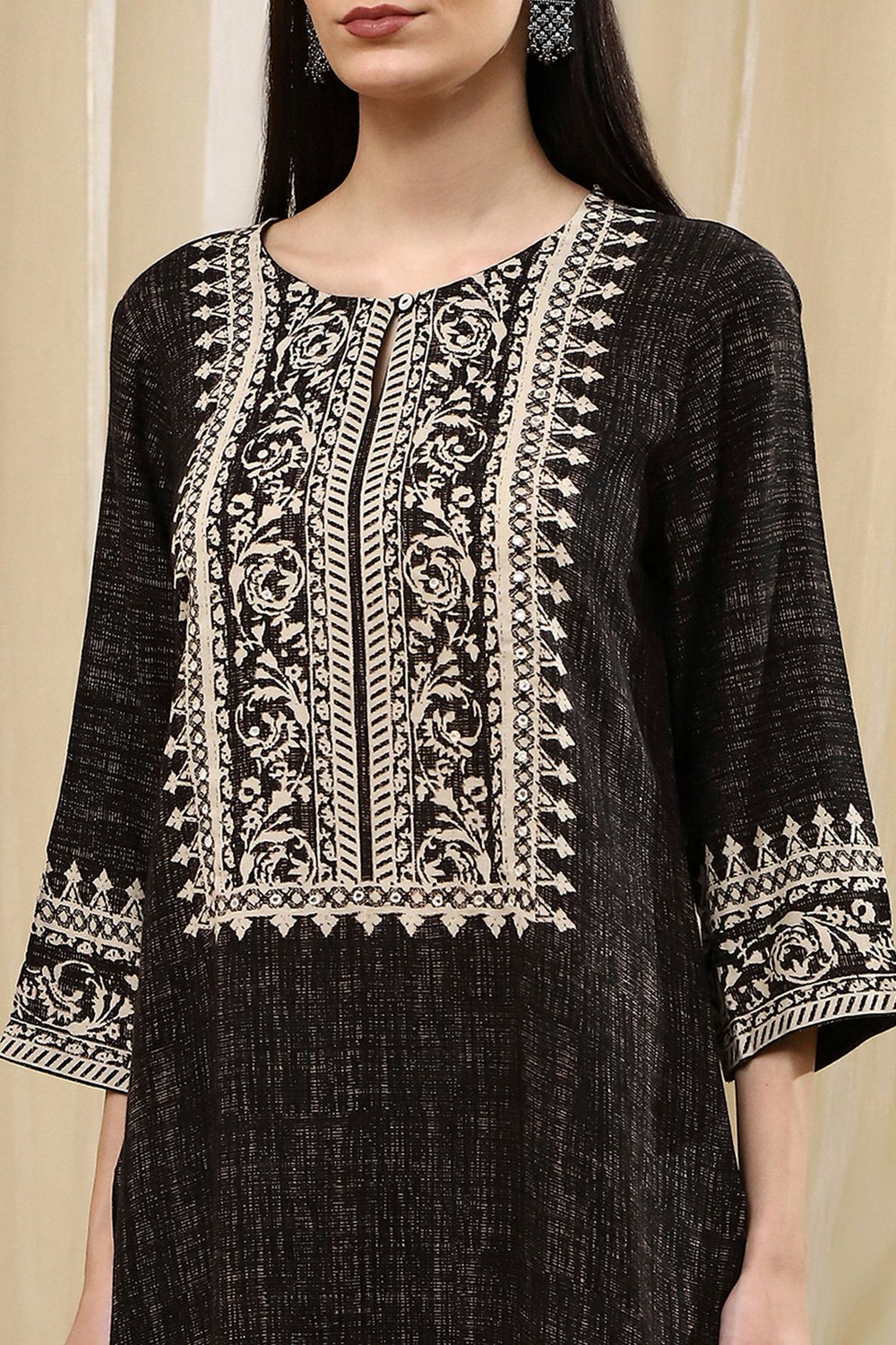 Black Viscose Blend Straight Kurta image number 1