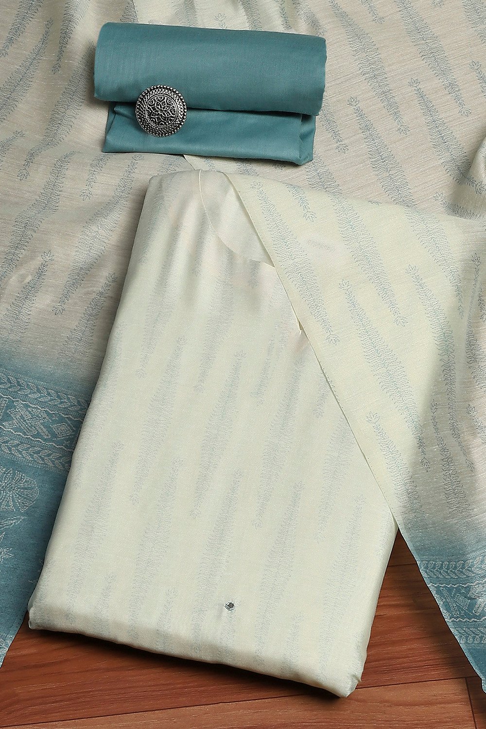 Orange Chanderi Woven Unstitched Suit Set image number 0