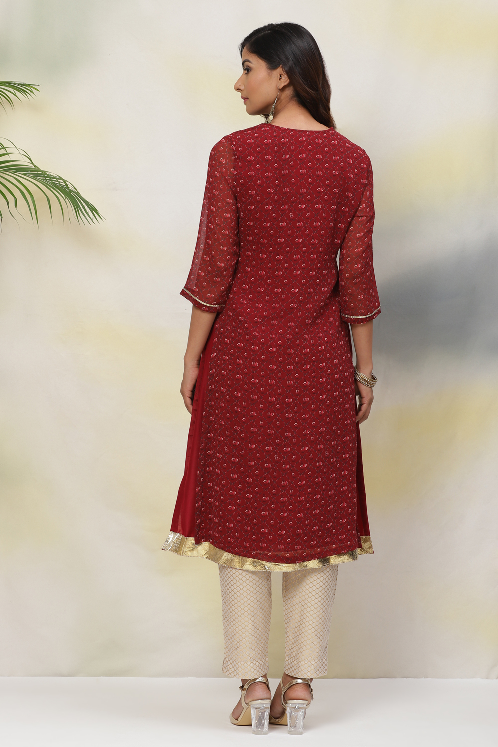 Rust Straight Art Silk Printed Kurta image number 4
