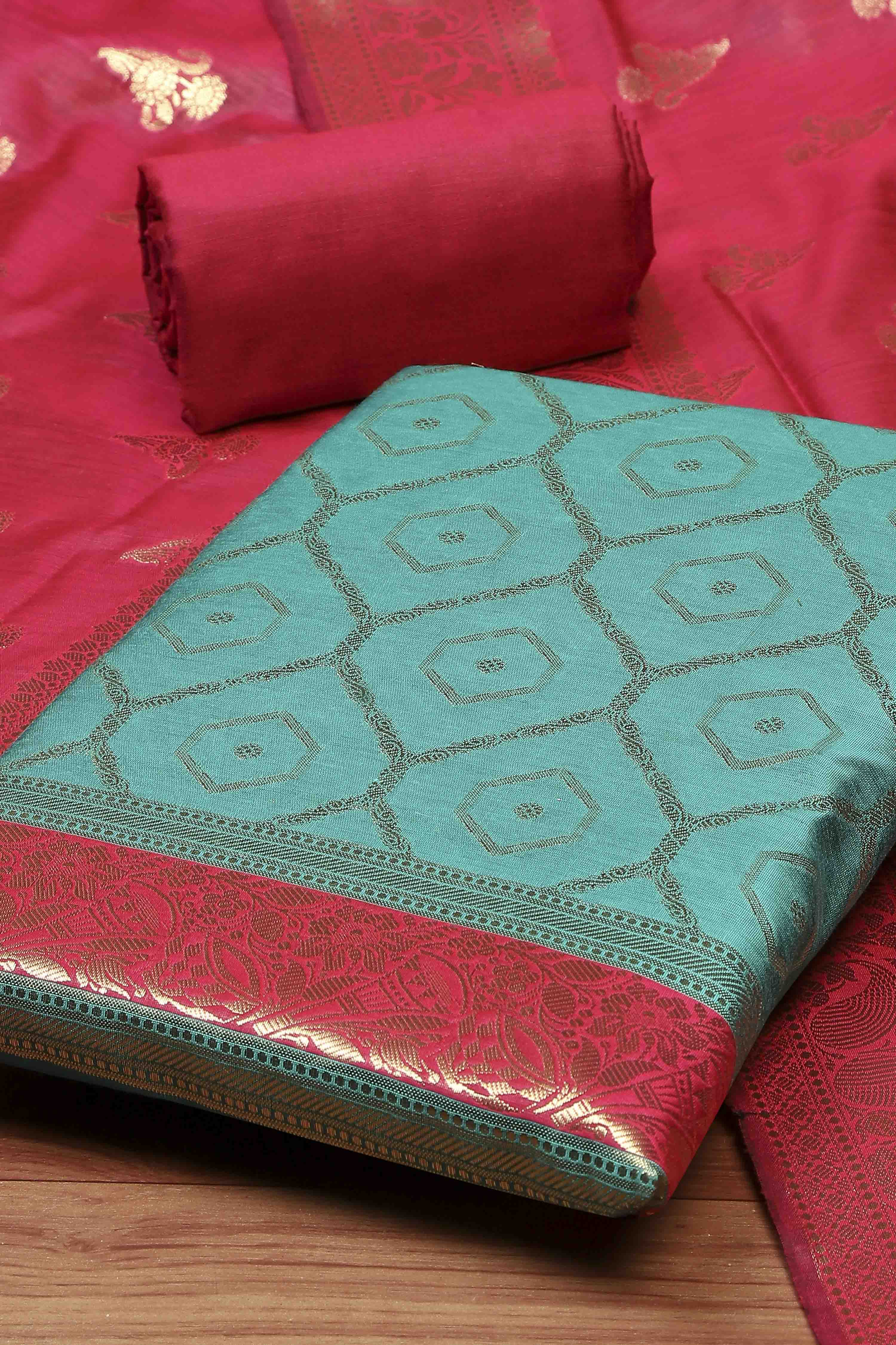Rama Green Chanderi  Unstitched Suit Set image number 1