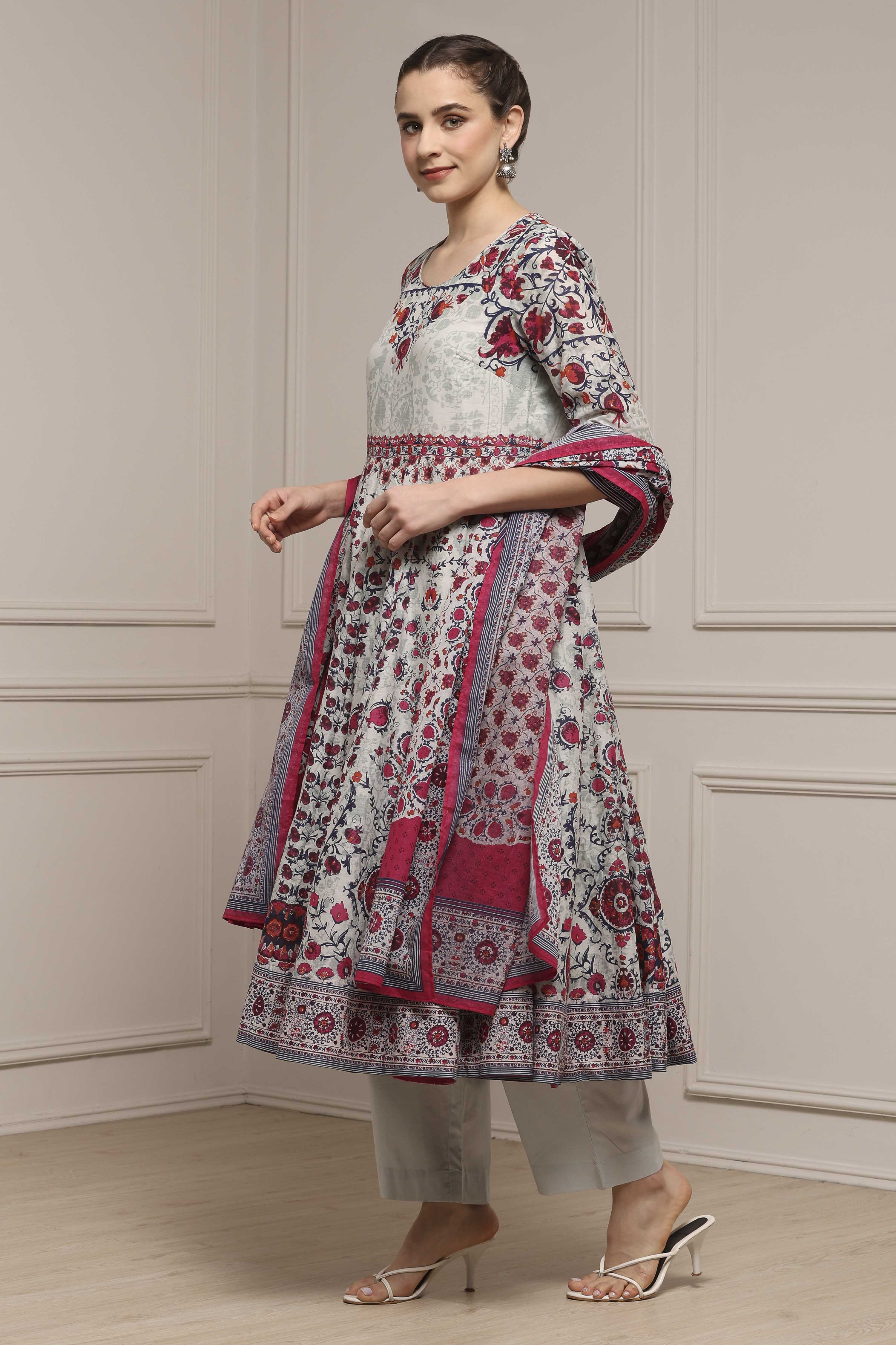Aqua Cotton Anarkali Printed Suit Set image number 3