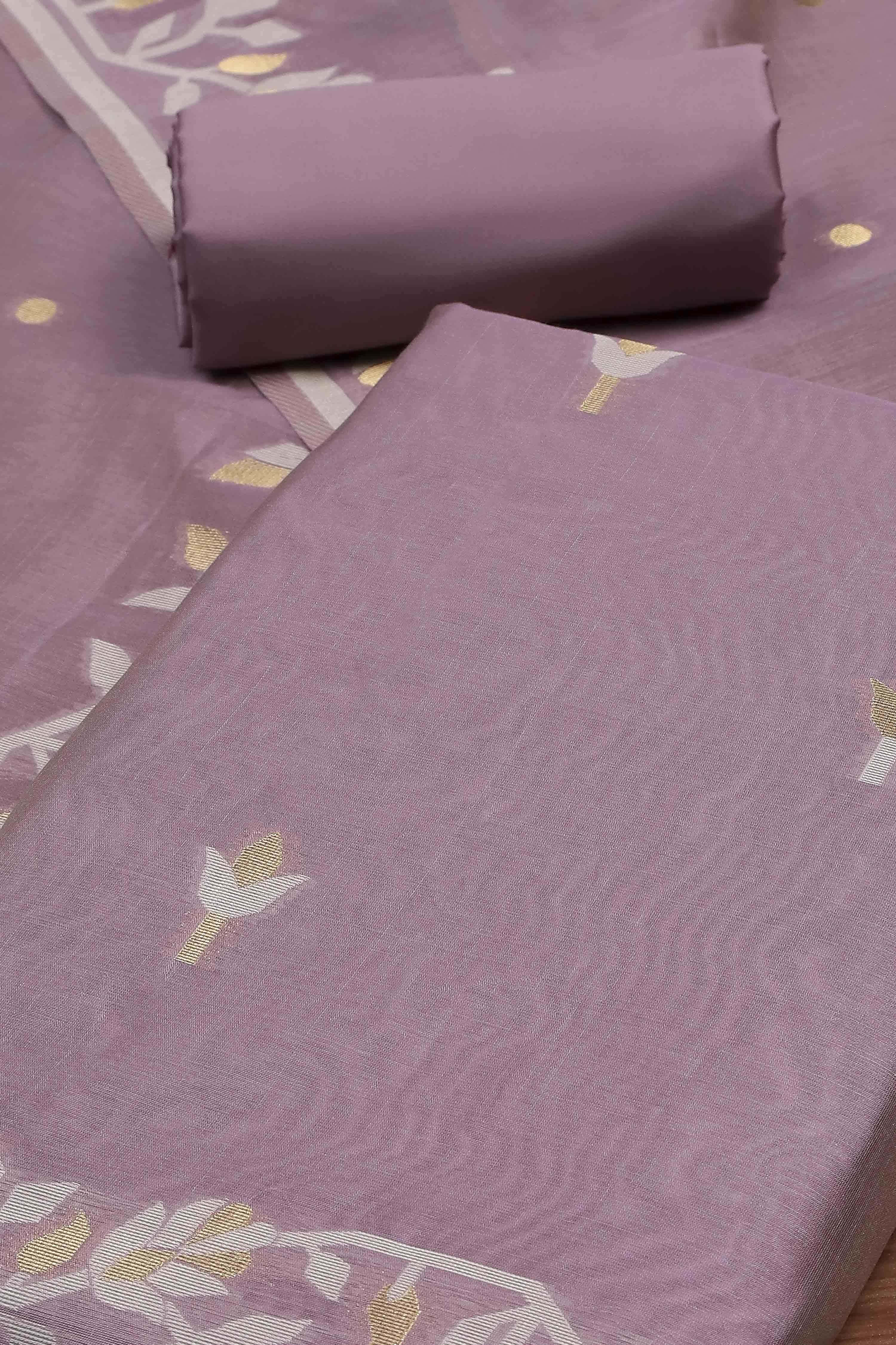 Mauve Cotton Printed Embroidered Unstitched Suit Set image number 1