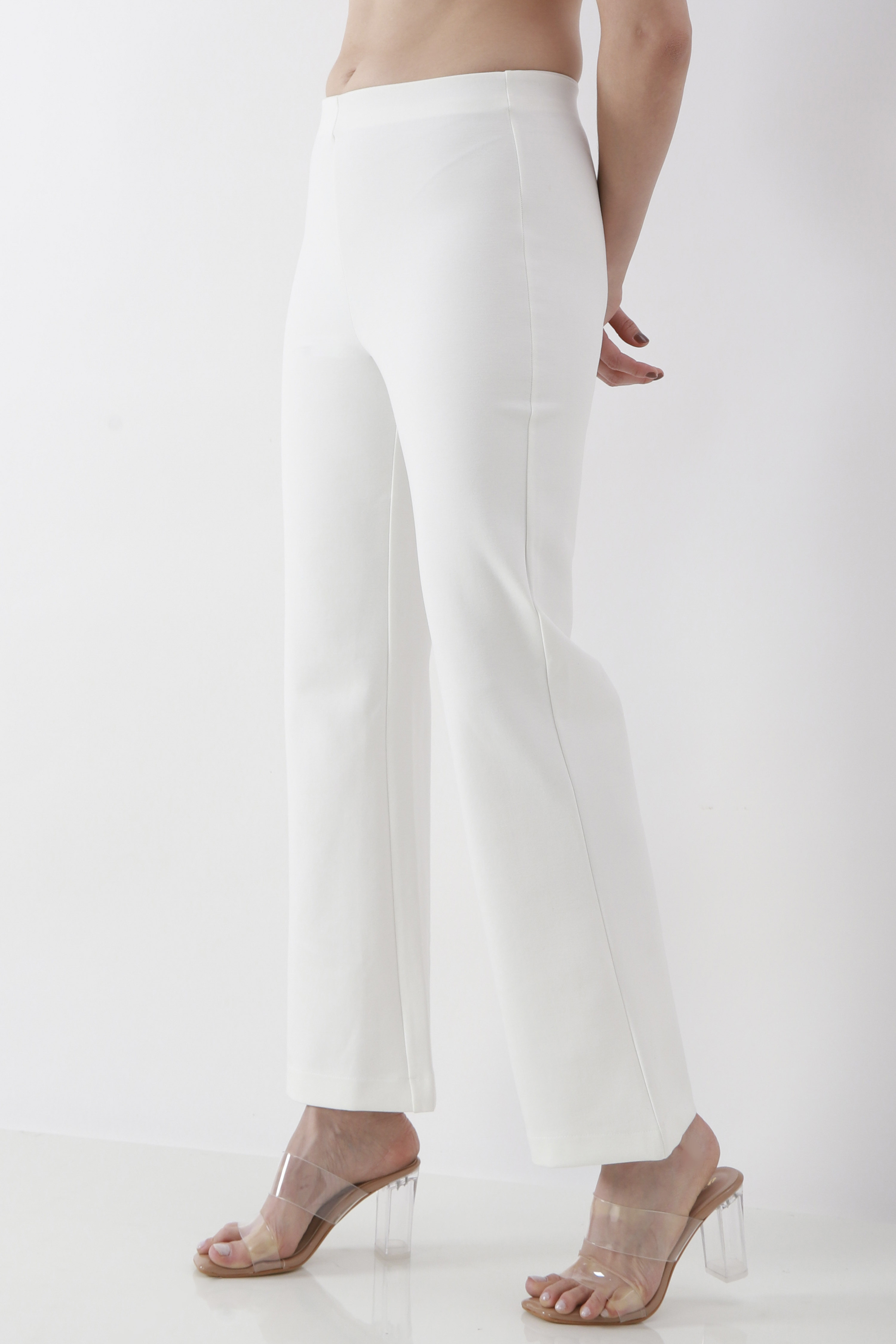 Beige Viscose Blend Flared Pants image number 2