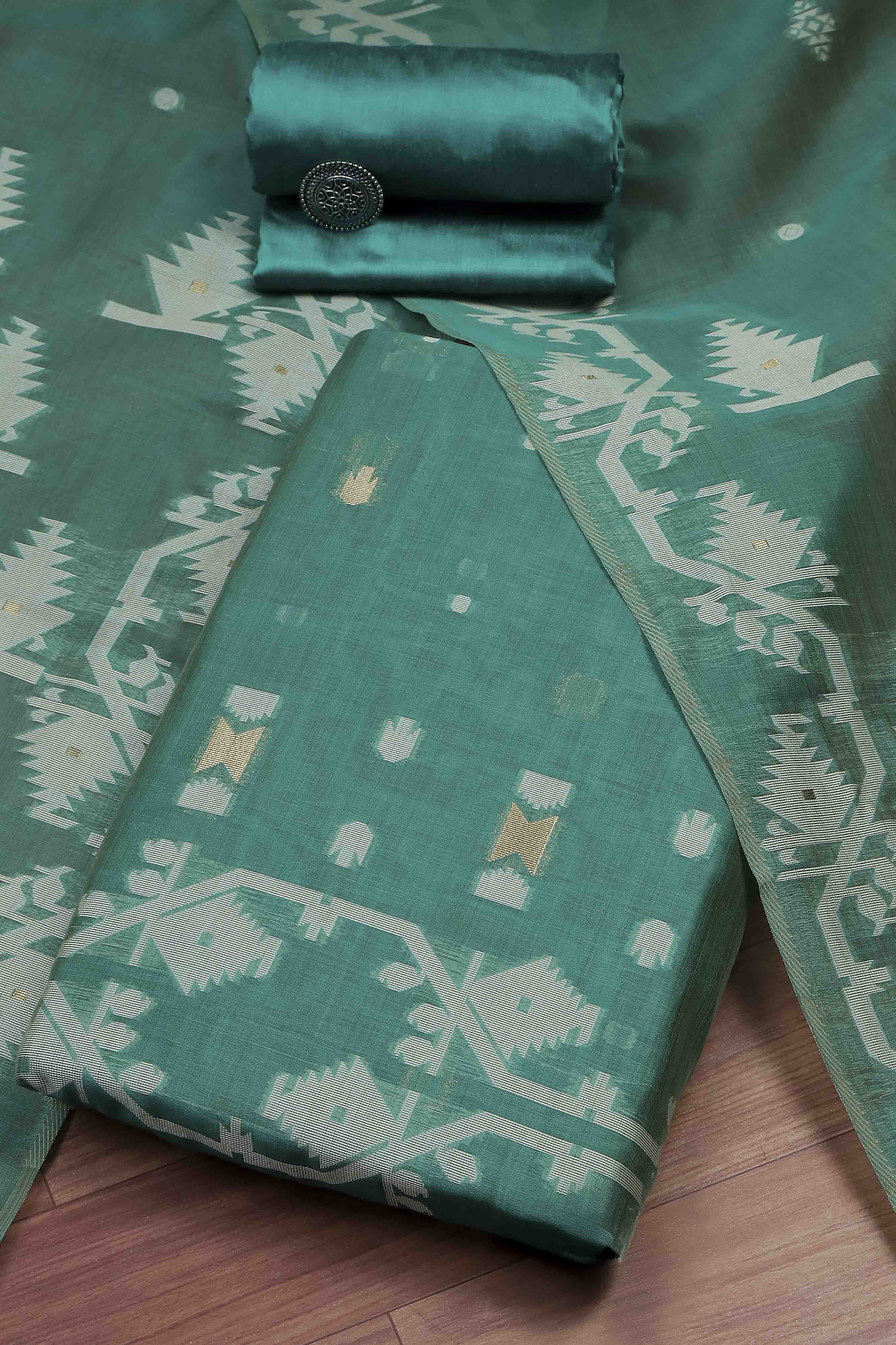 Rust Cotton Jamdani Unstitched Suit Set image number 0