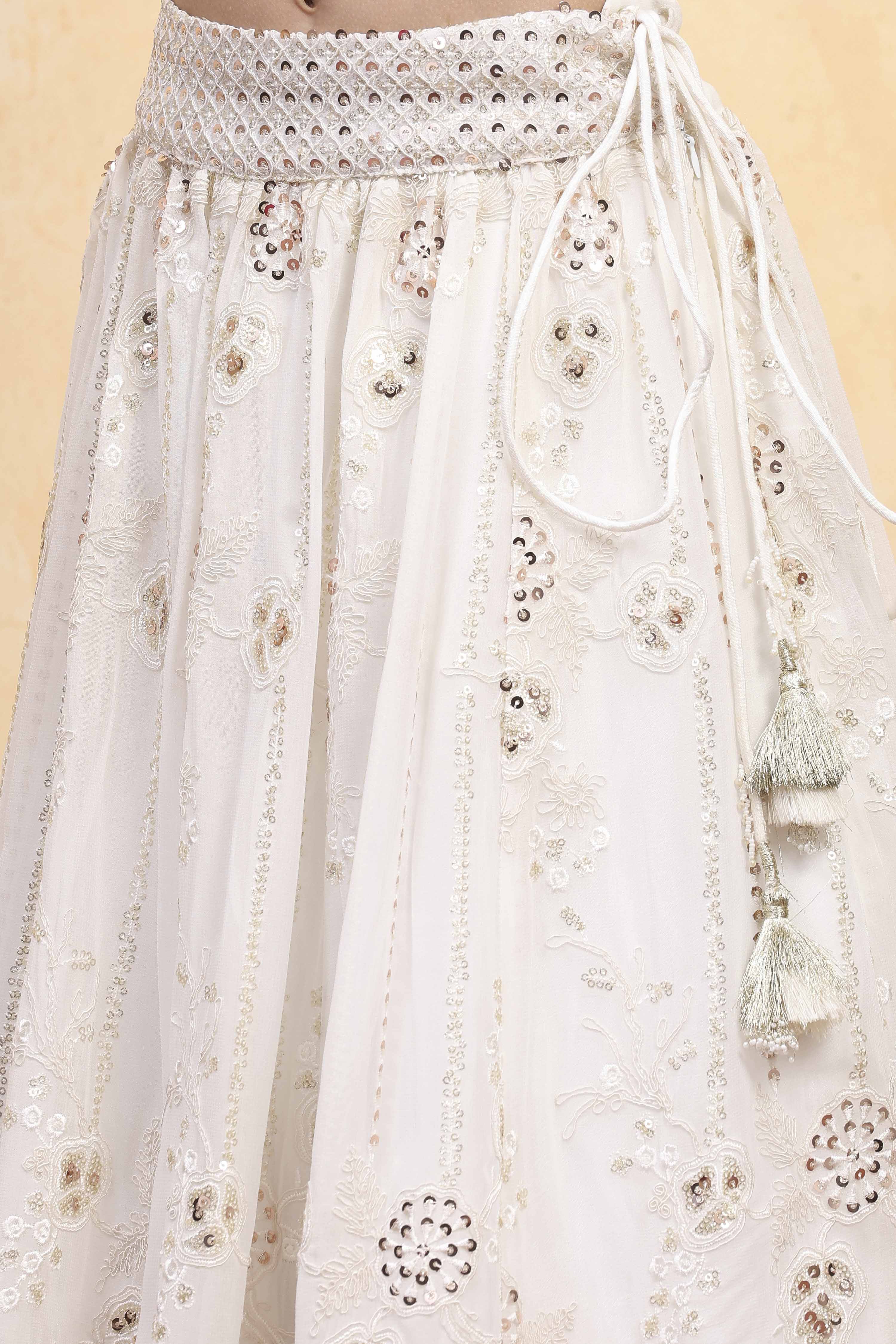 White Polyester Dyed Kalidar Lehenga Set image number 2