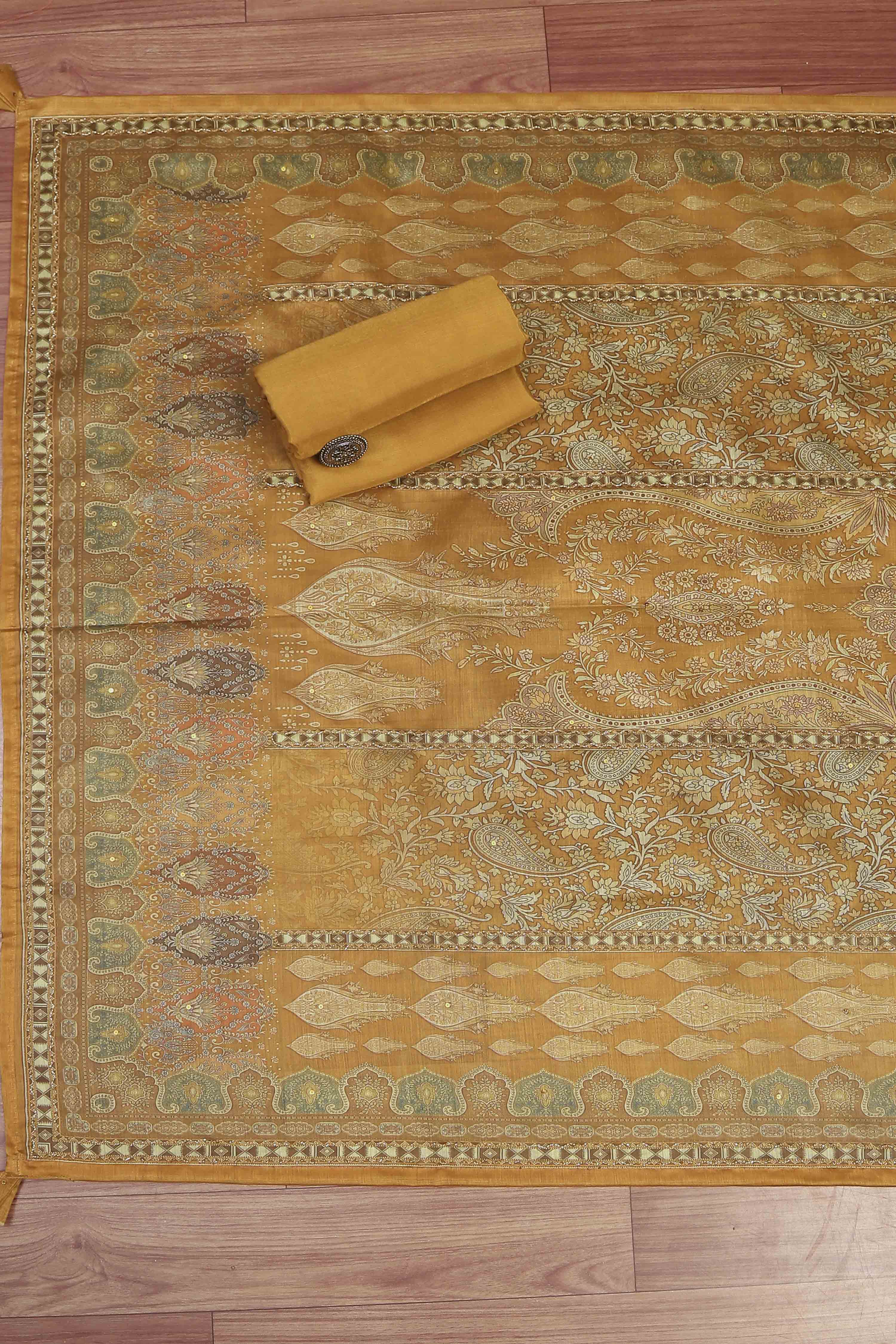 Rust Cotton Printed Unstitched Kurta Set image number 3