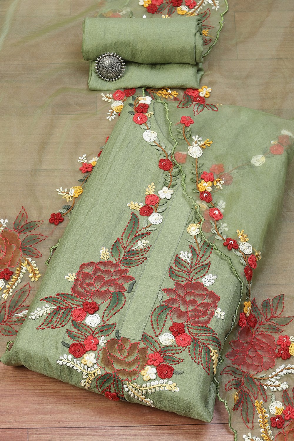 Yellow Cotton Blend Digital Print Unstitched Suit Set image number 0