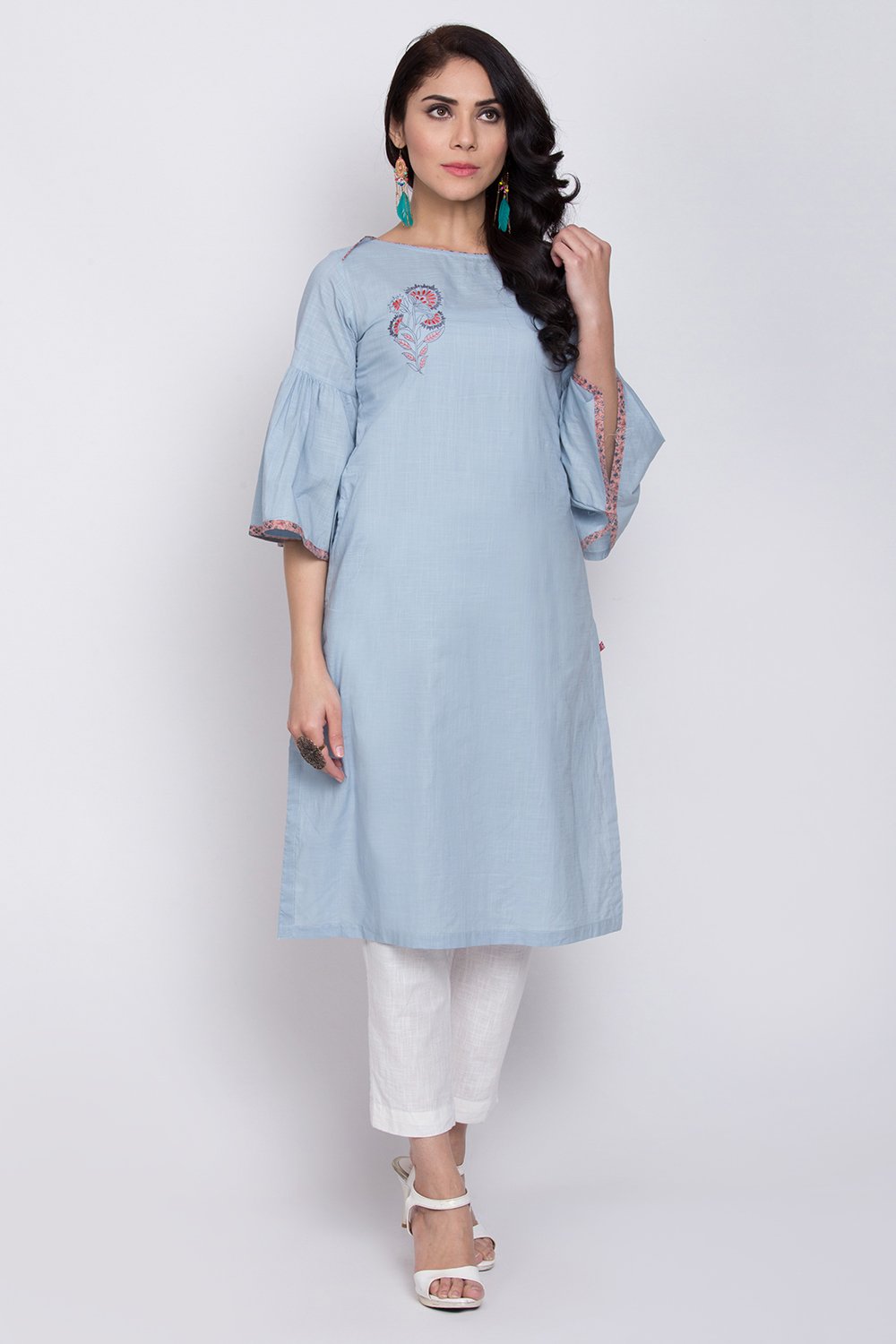 Blue Cotton Straight Kurta image number 0