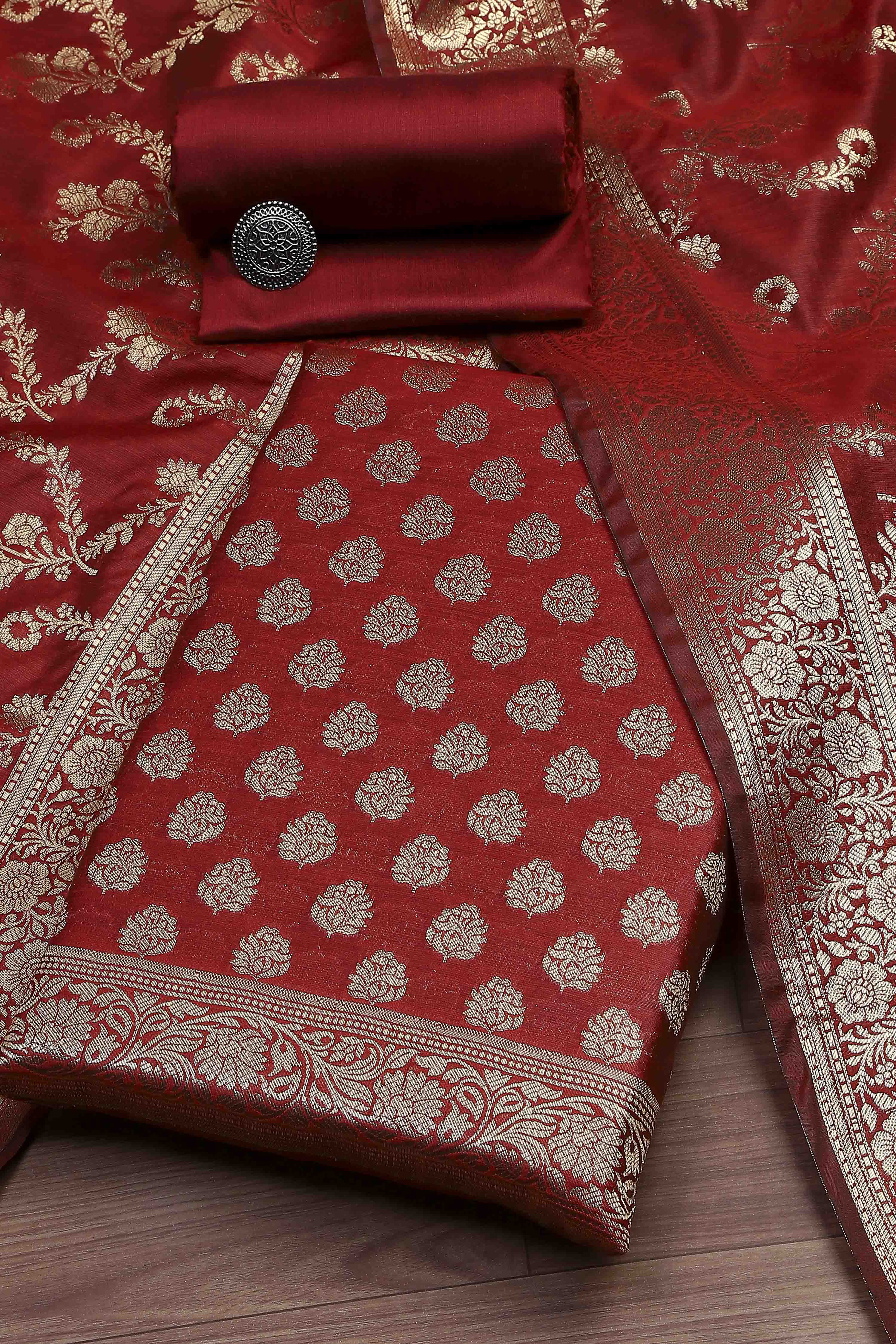 Teal Cotton Printed Embroidered Unstitched Suit Set image number 0