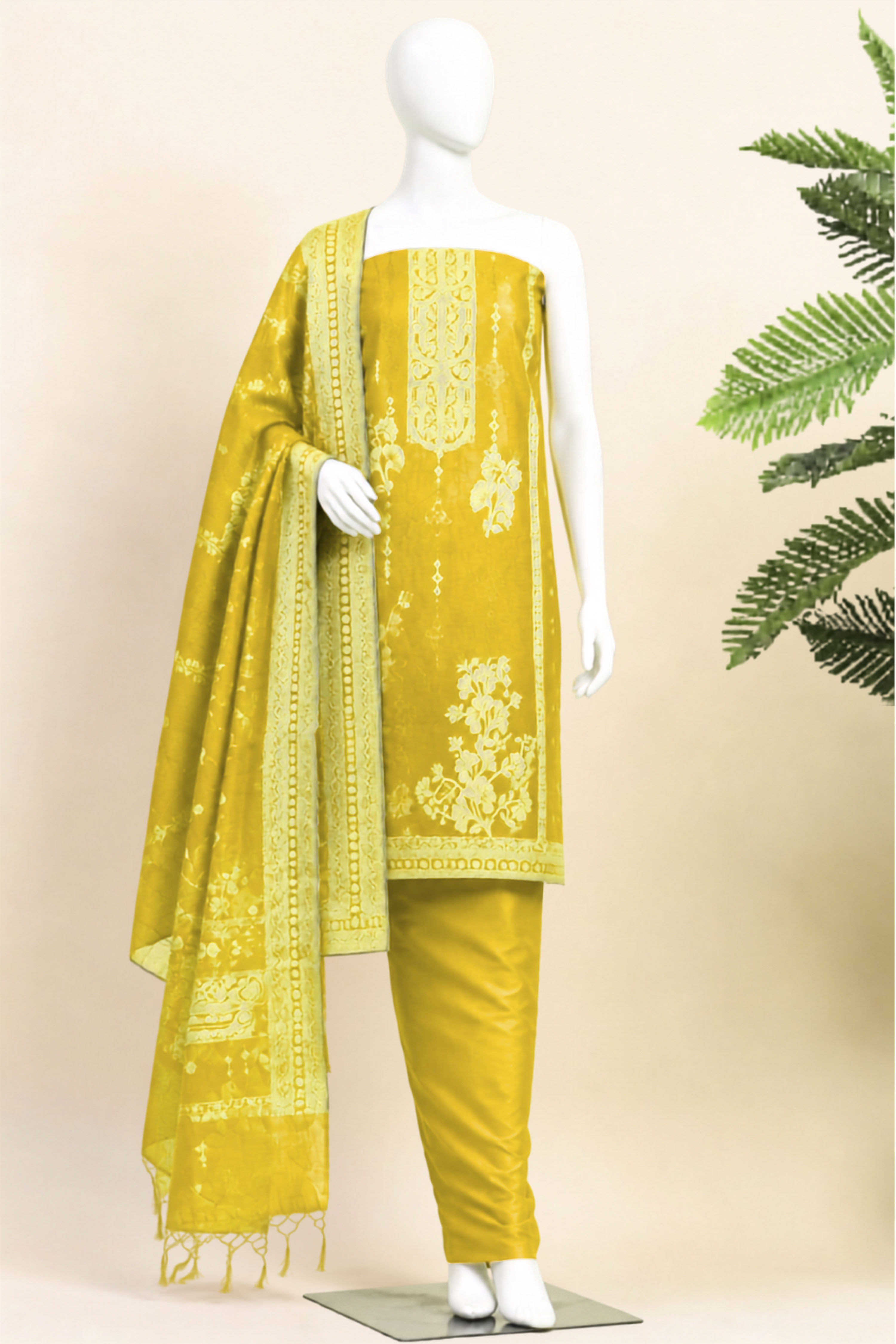 Purple Jacquard Traditional Weaving Unstitched Suit Set image number 6
