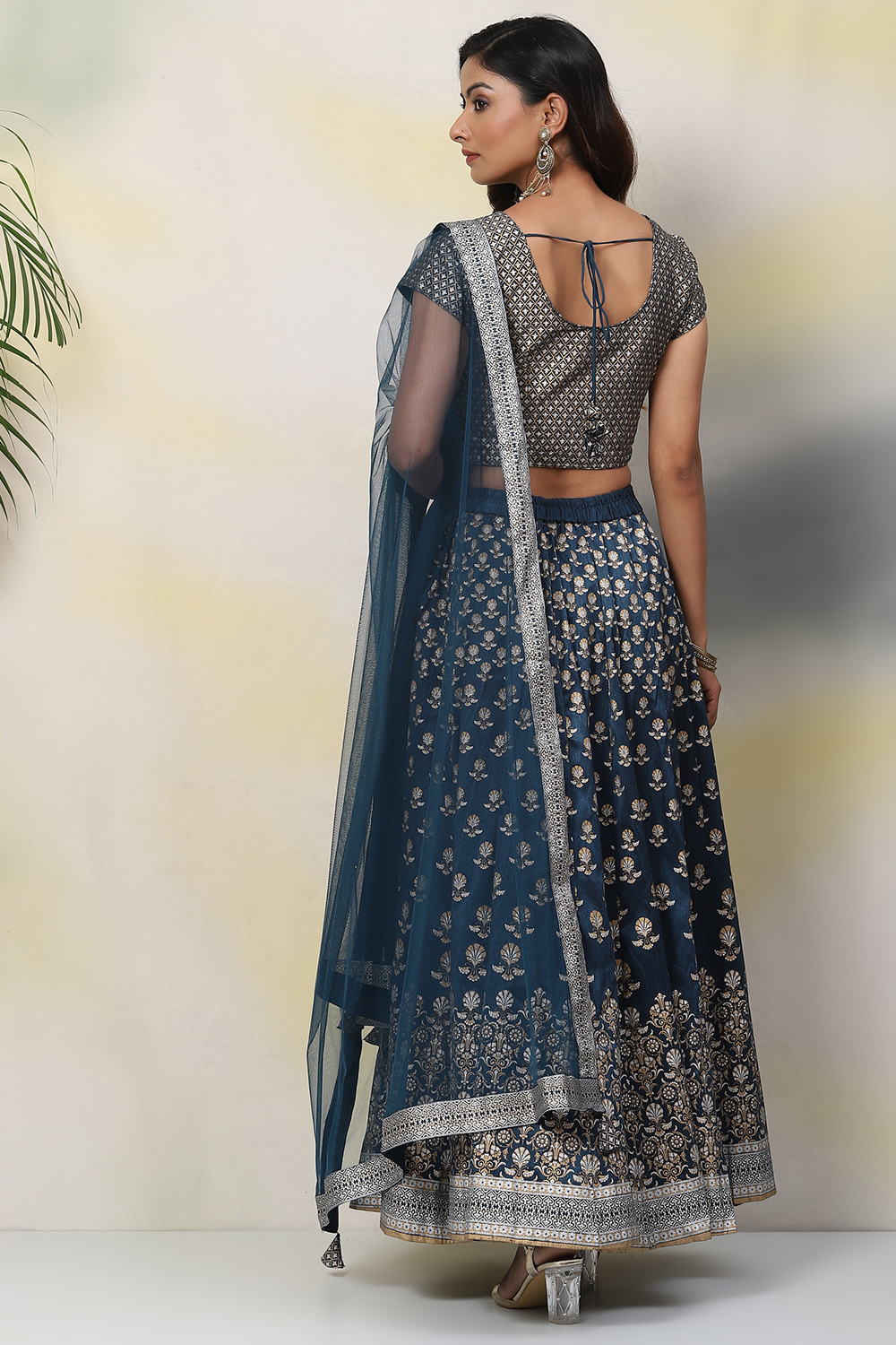 Teal Straight Art Silk Lehenga Set image number 4
