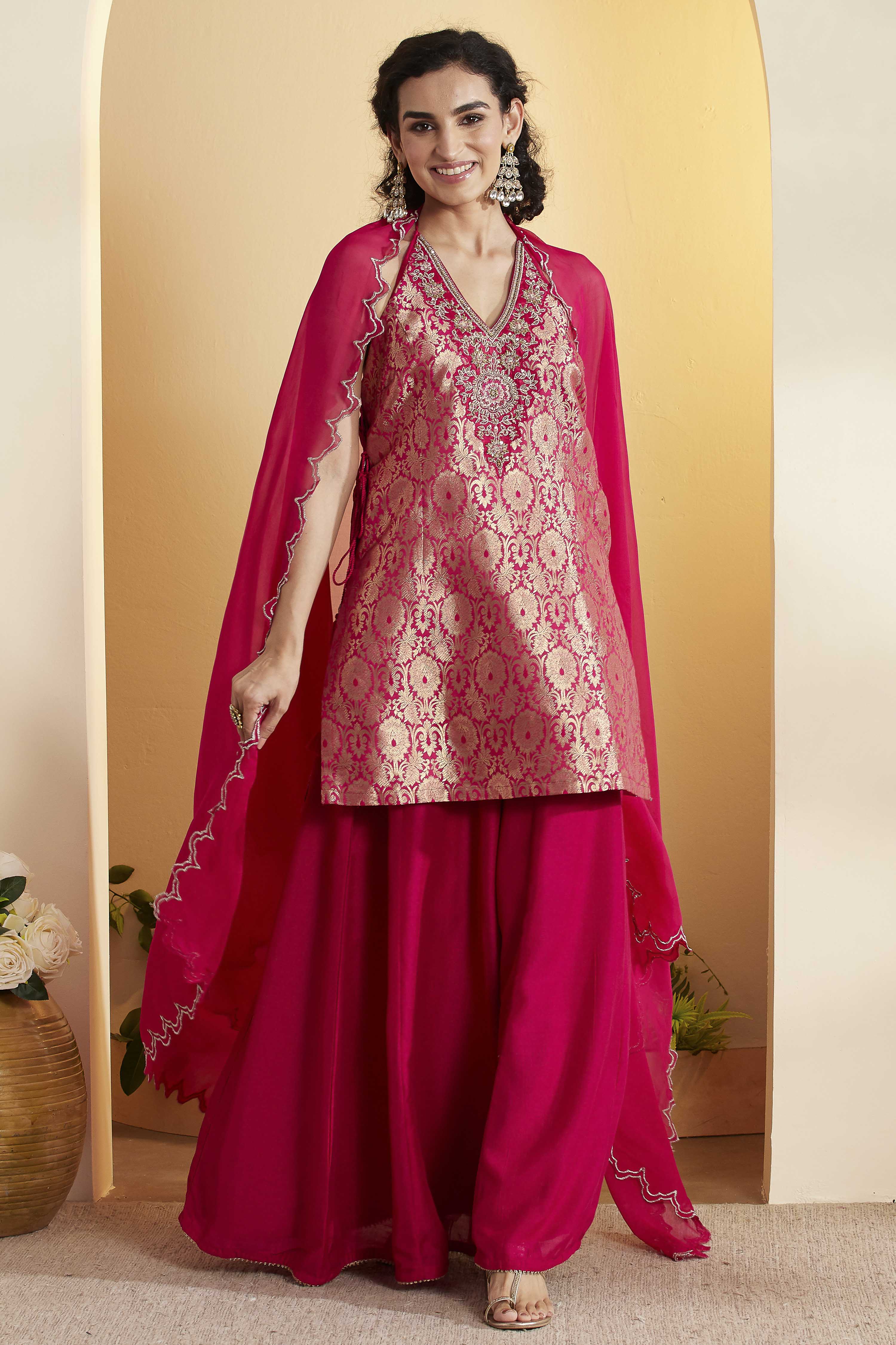 Violet Blue Viscose Rayon Halter Neck Sharara Set image number 0