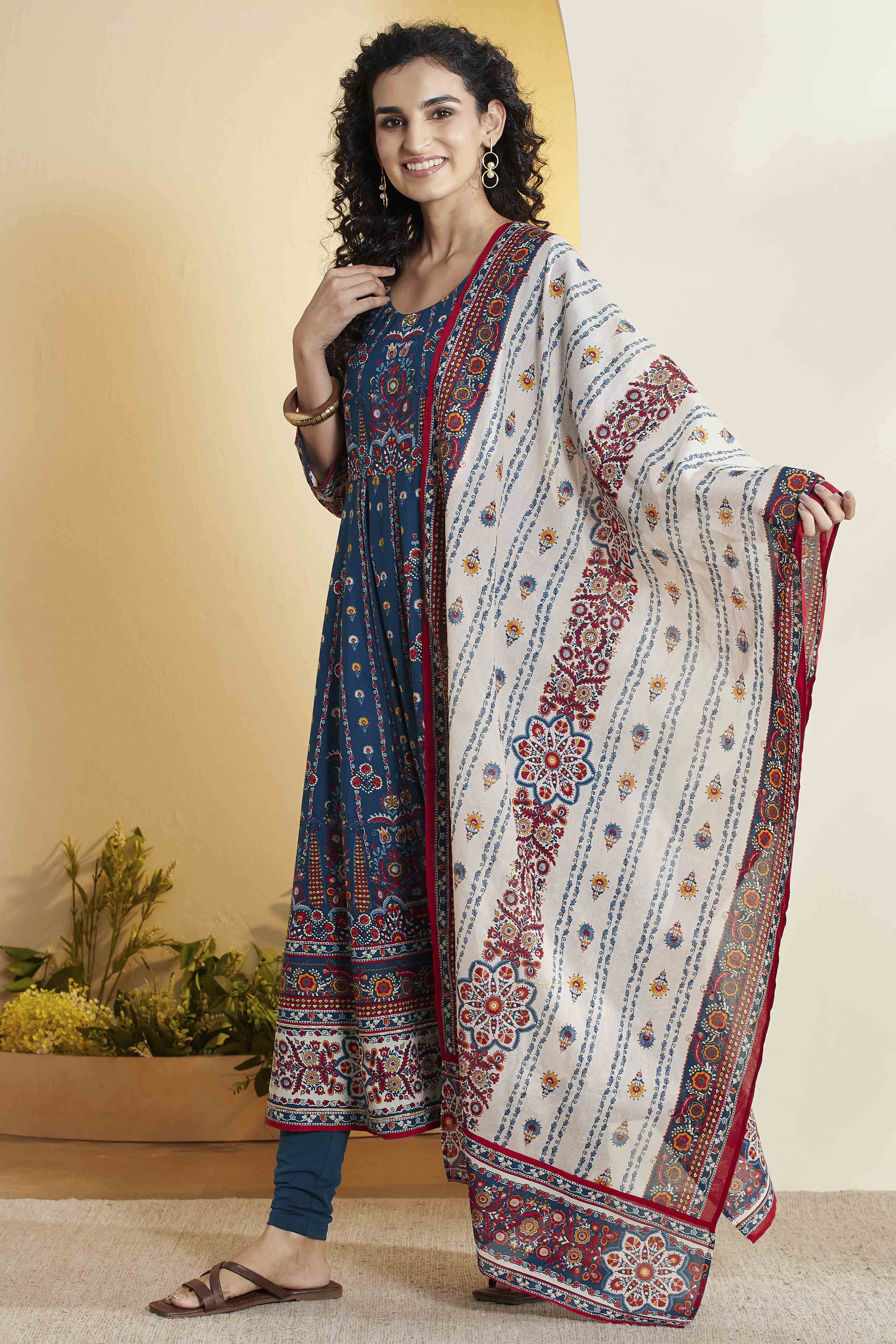 Blue Cotton Anarkali Suit Set image number 4