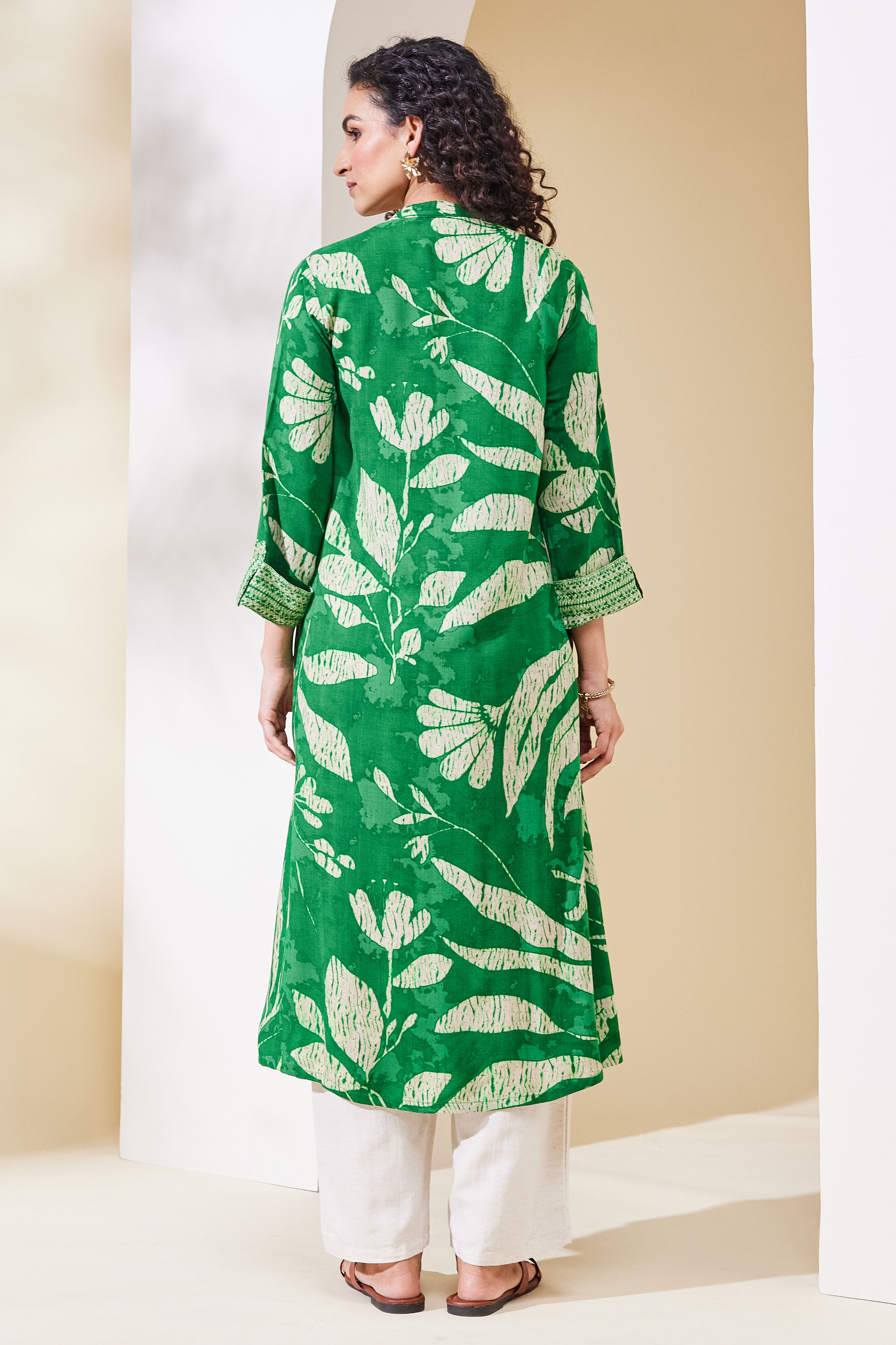 Green Viscose Rayon A Line Dress image number 3