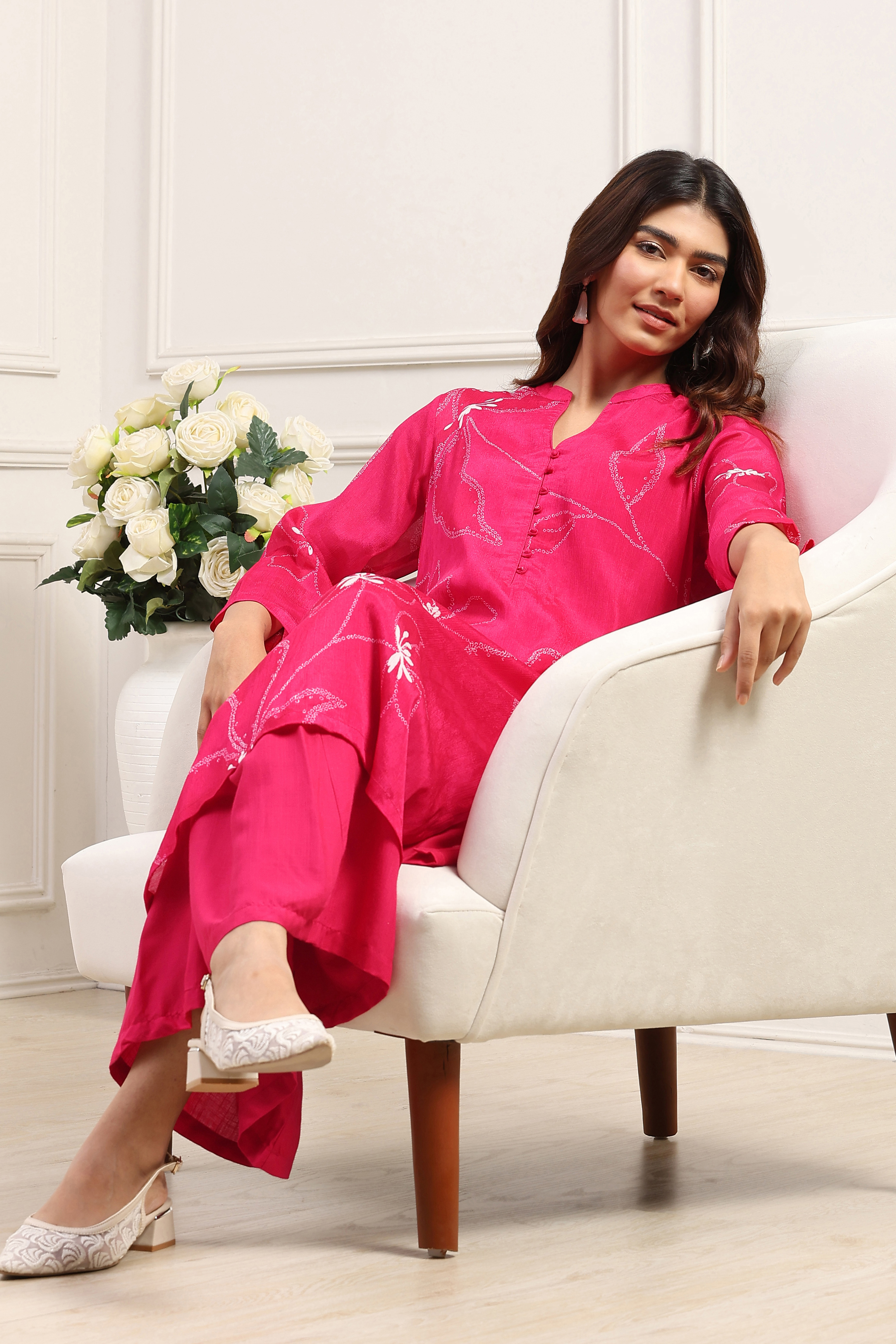 Red Chinon A-Line Suit Set image number 0