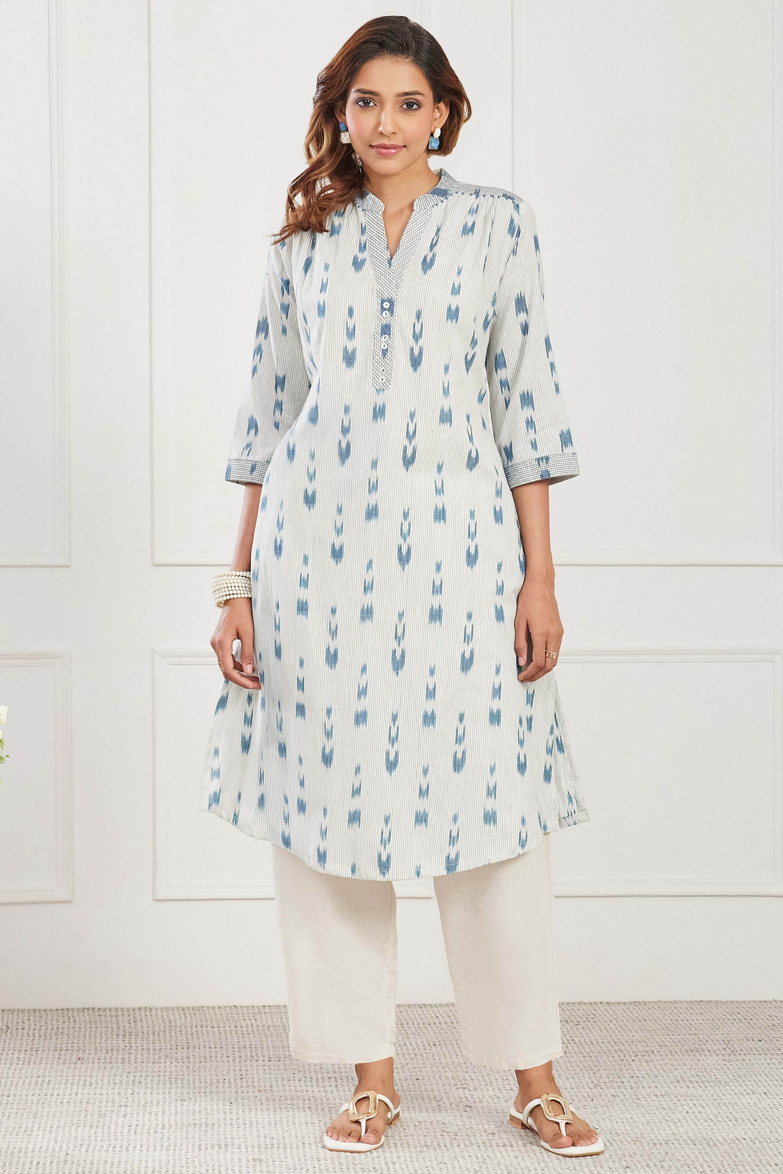 White Cotton Straight Kurta image number 5