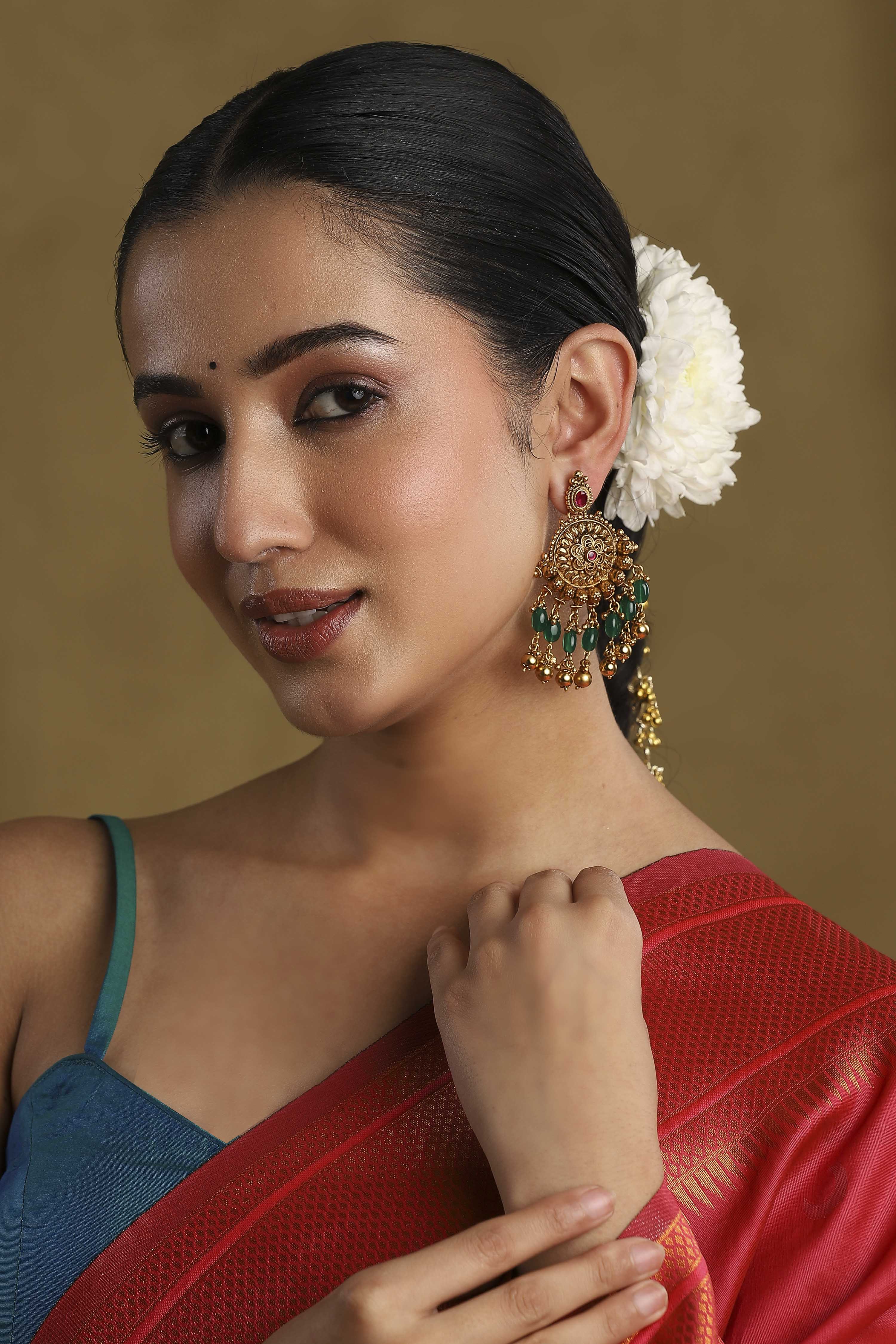 Green Gold Plated Brass Drop & Dangler Earrings image number 5