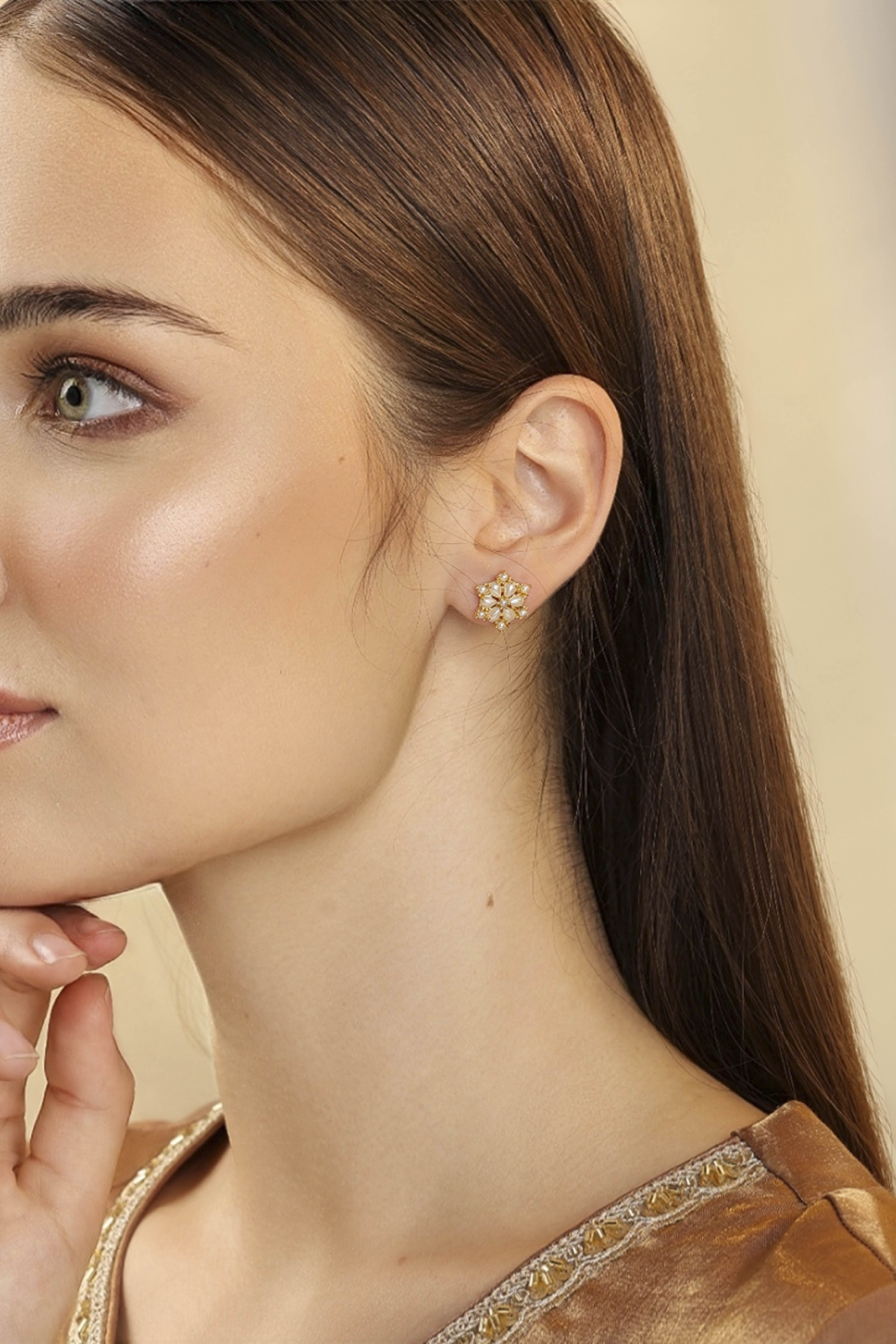 Pearl Brass Gold-Plated Stud Earrings image number 1