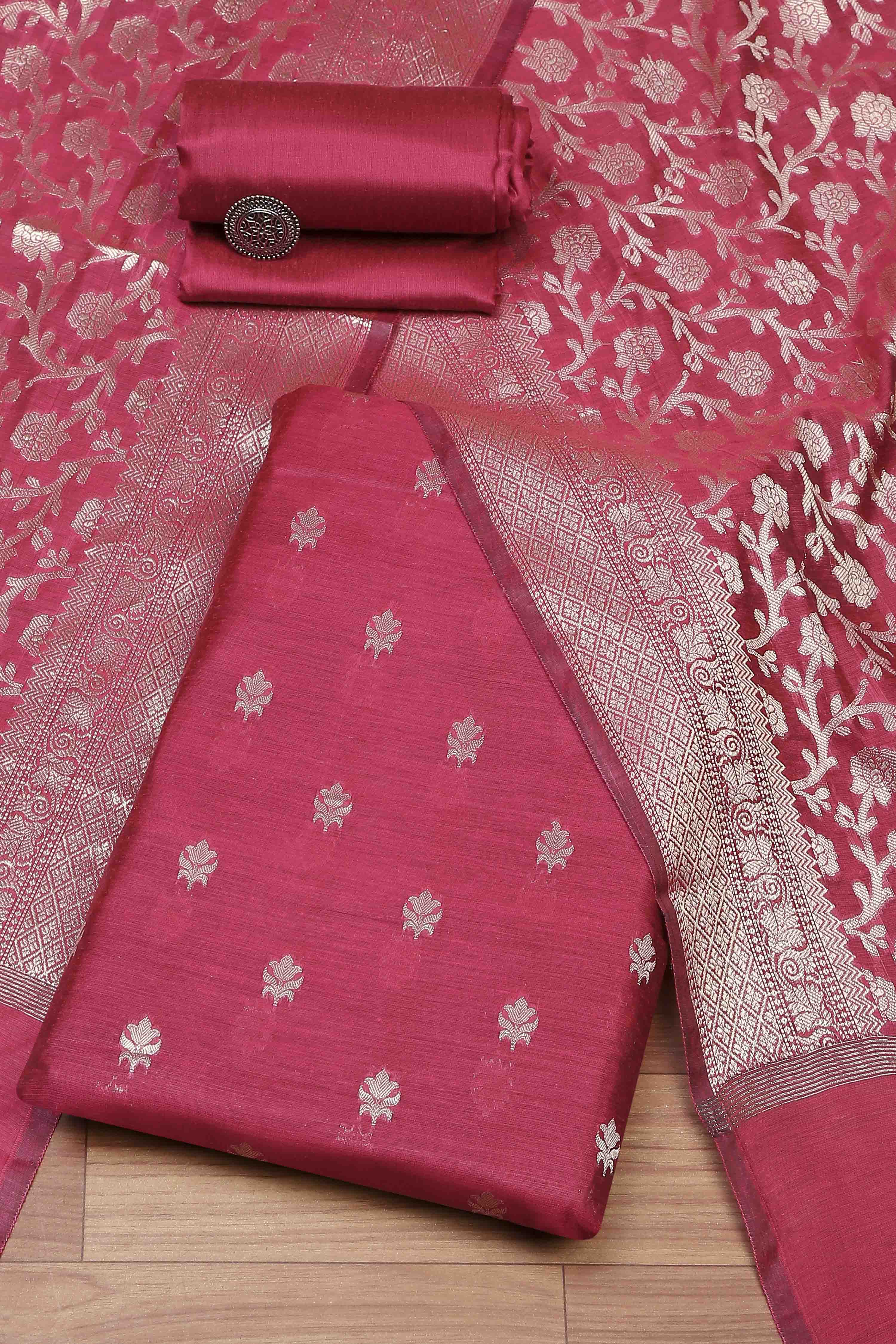Mustard Cotton Printed Embroidered Unstitched Suit Set image number 0