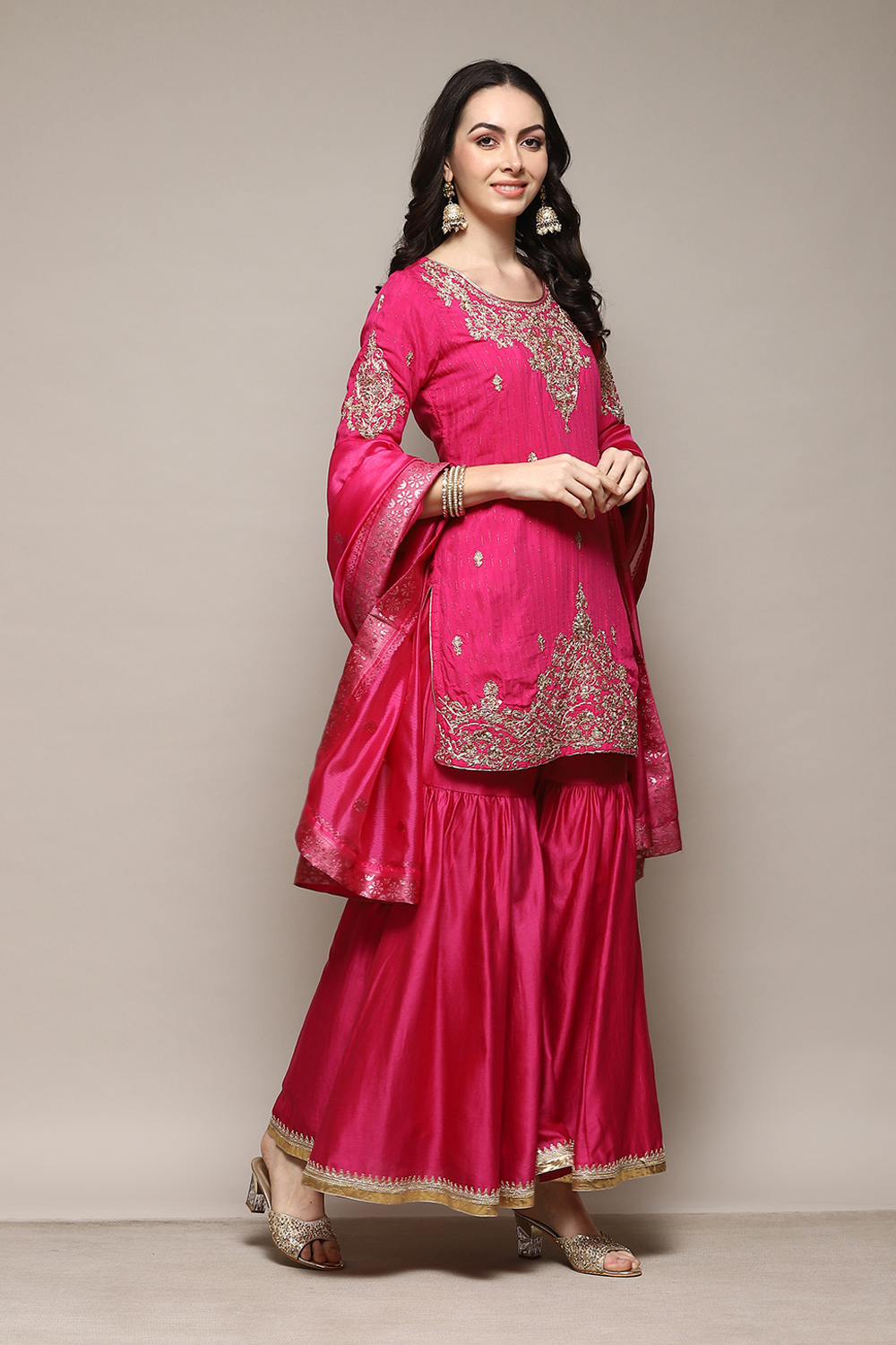 Fuchsia Viscose Blend Straight Kurta Garara Suit Set image number 6