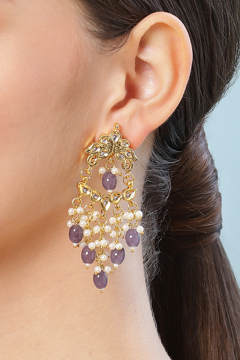 Purple Kundan Earrings image number 1