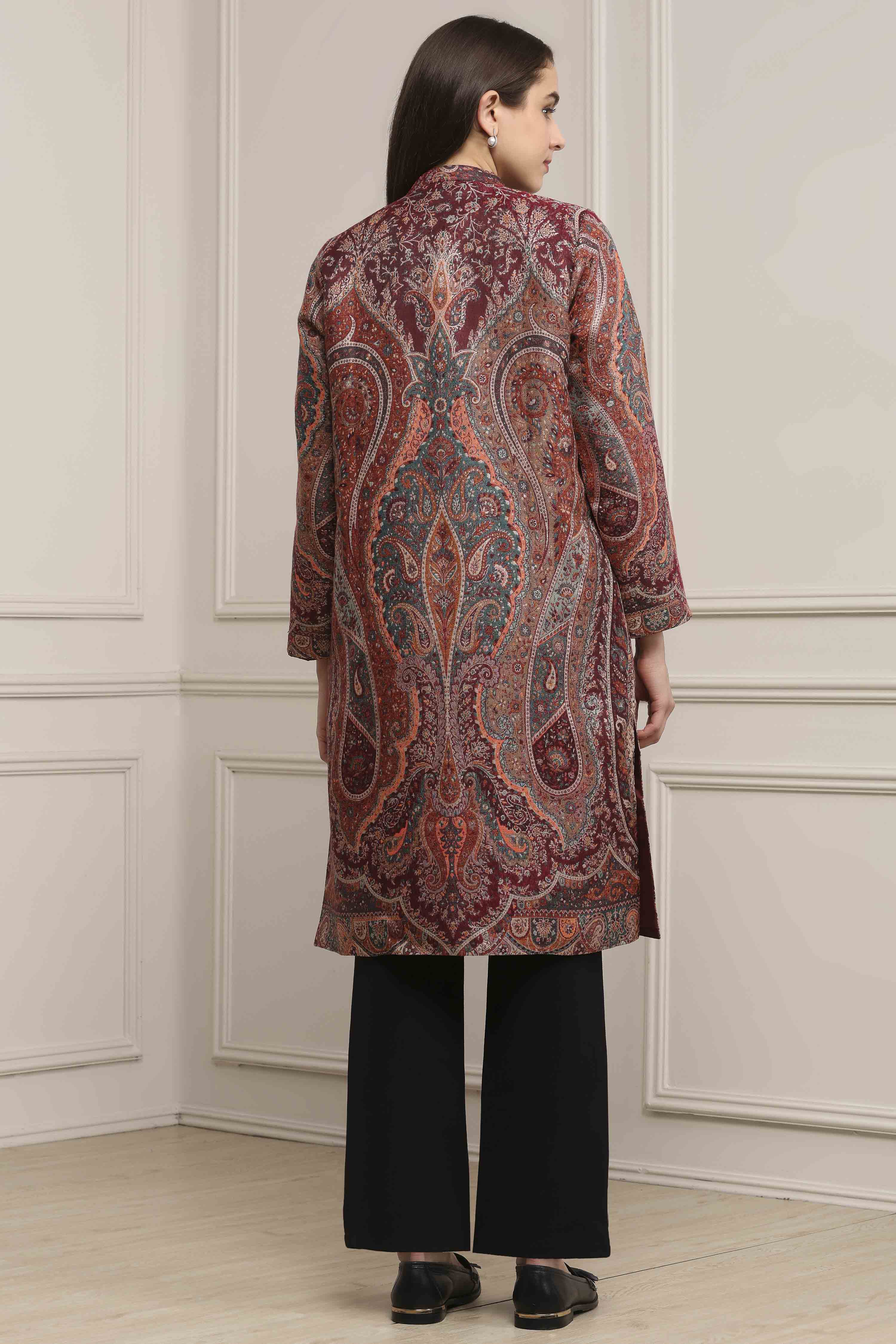 Green-Maroon Acrylic Straight Yarndyed Jacket image number 3