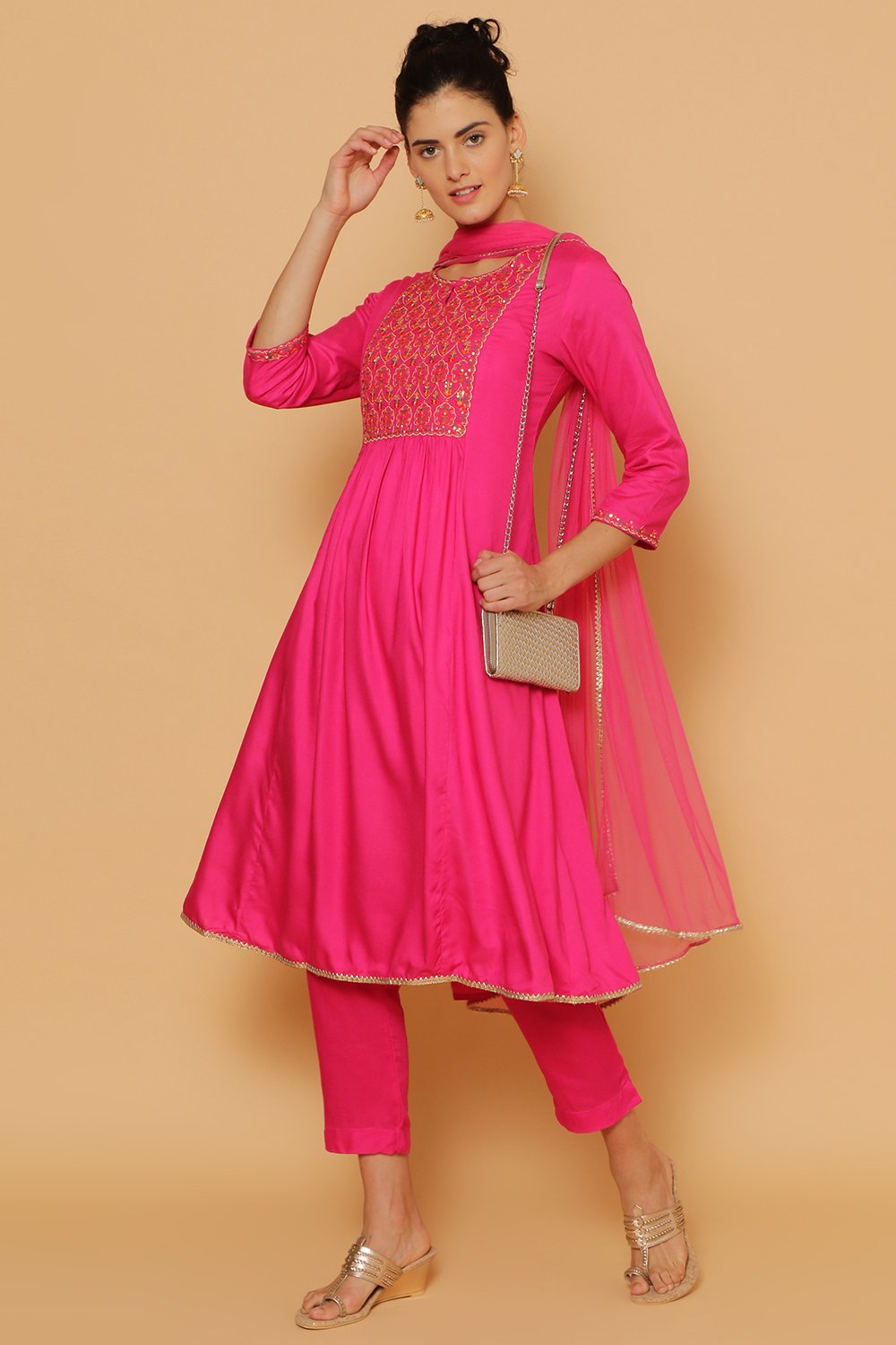 Blue Rayon Kalidar Kurta Slim Pant Suit Set image number 4