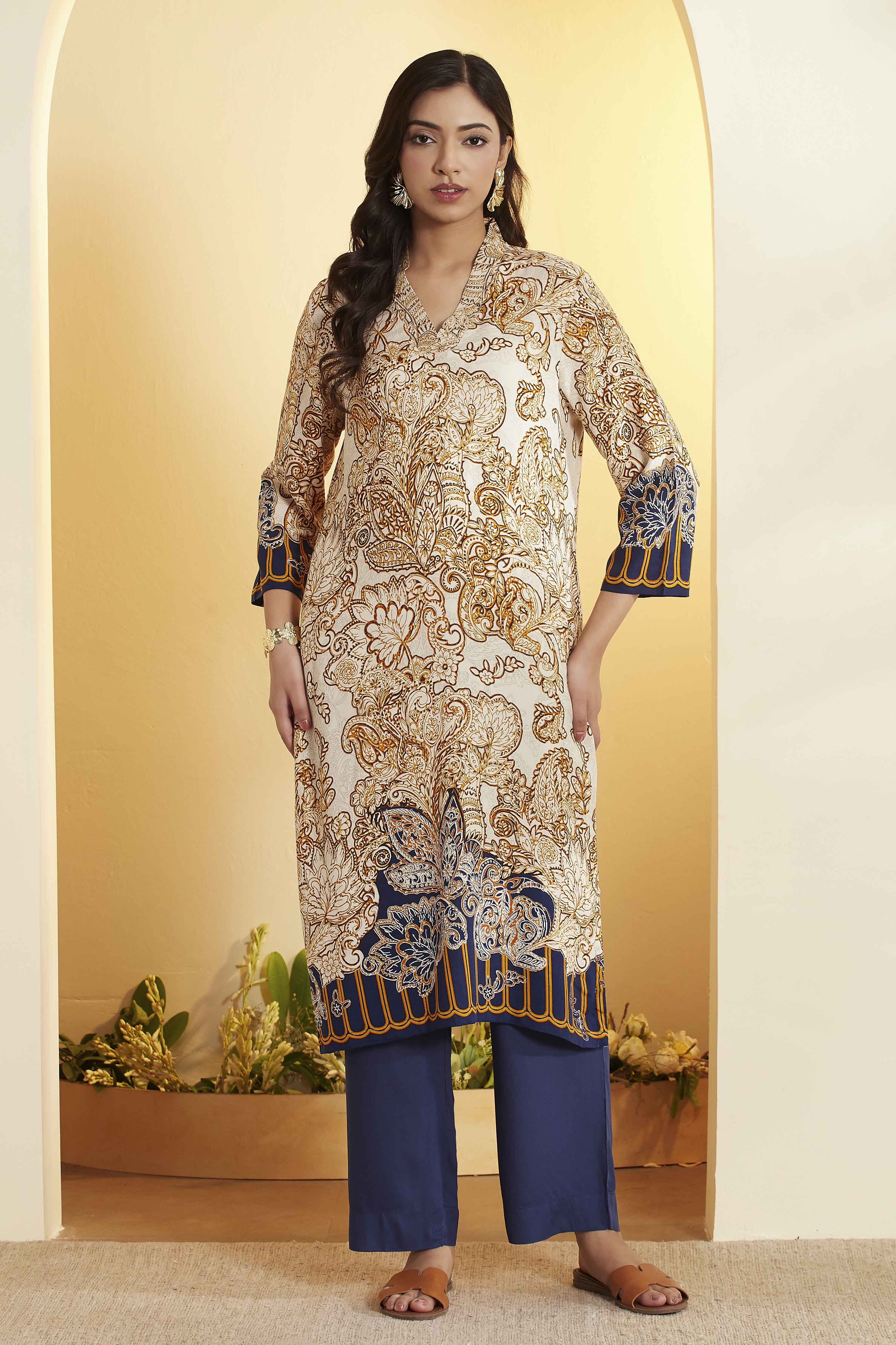 Navy Viscose Rayon Straight Kurta image number 5
