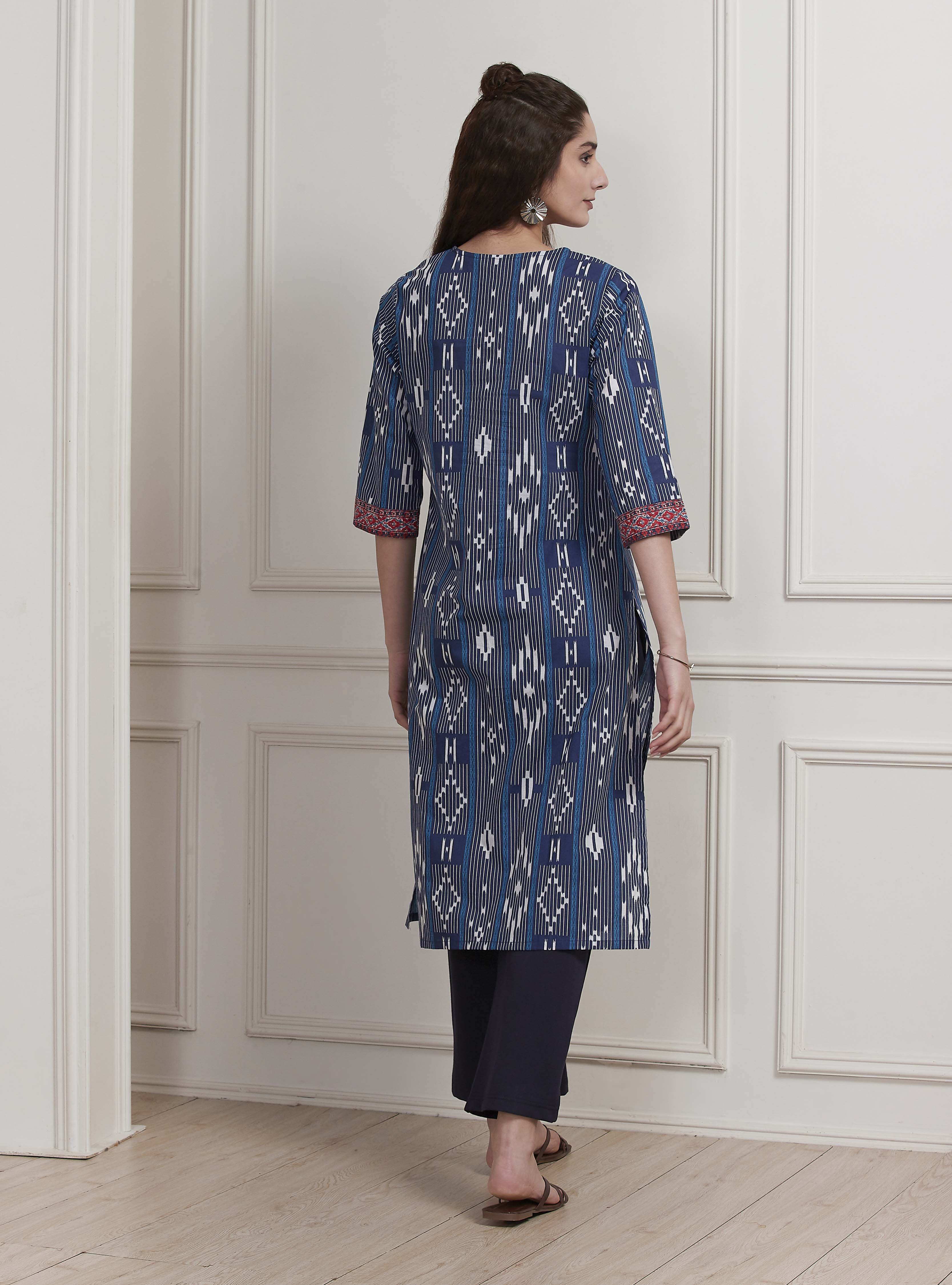 Green Cotton Printed Straight Kurta image number 3