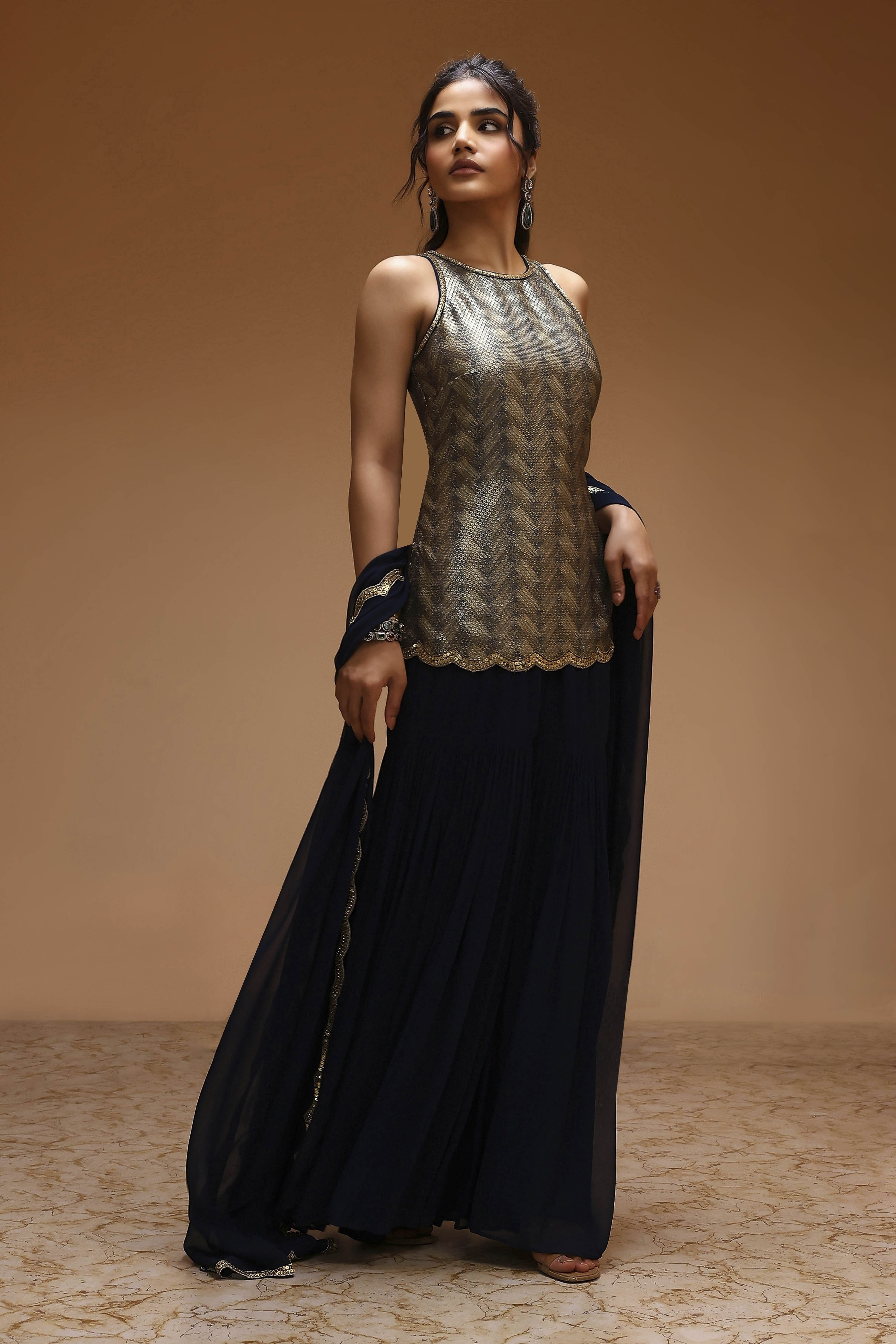 Navy Blue Art Silk Straight Sharara Set image number 5