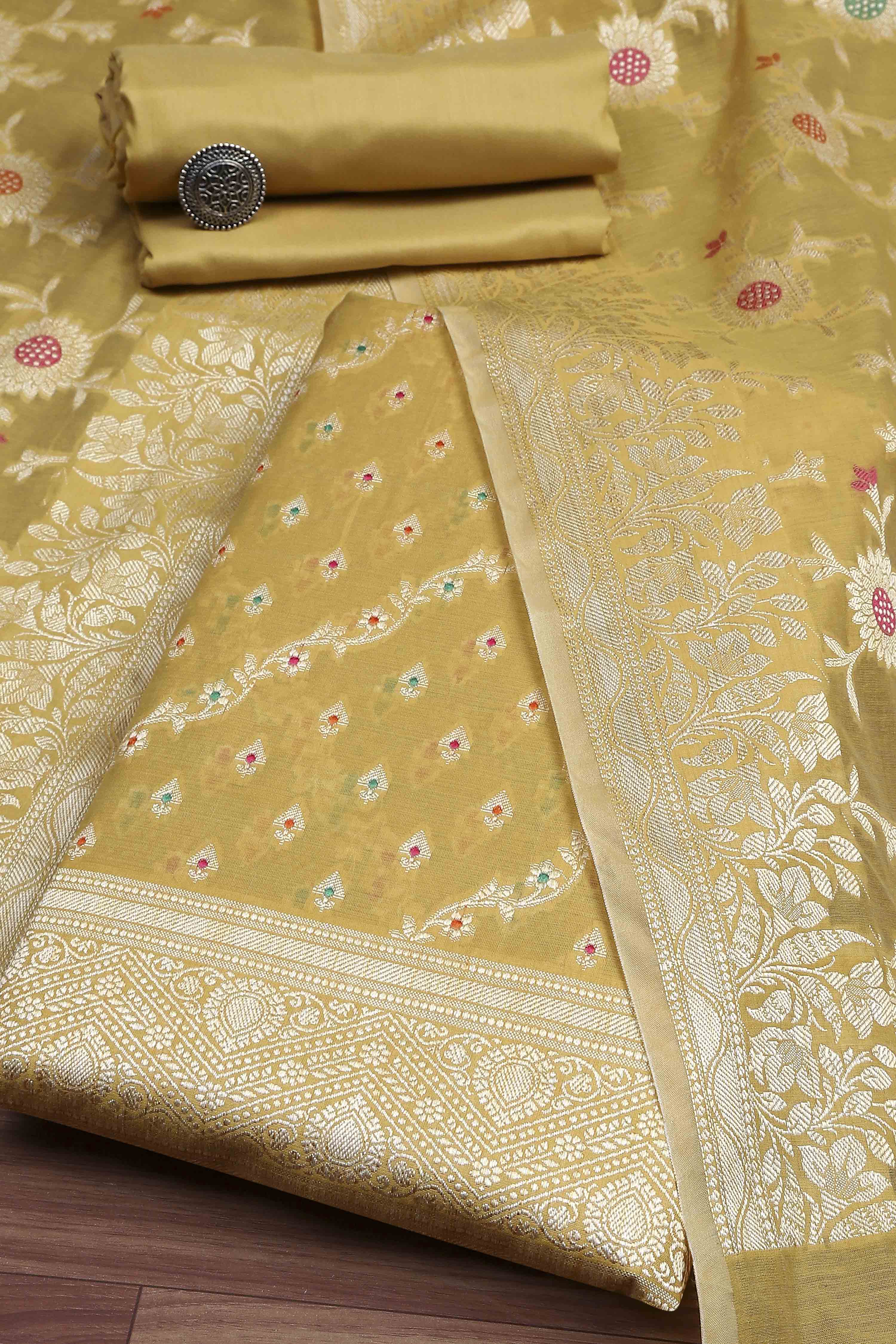 Light Green Cotton Printed Embroidered Unstitched Suit Set image number 0