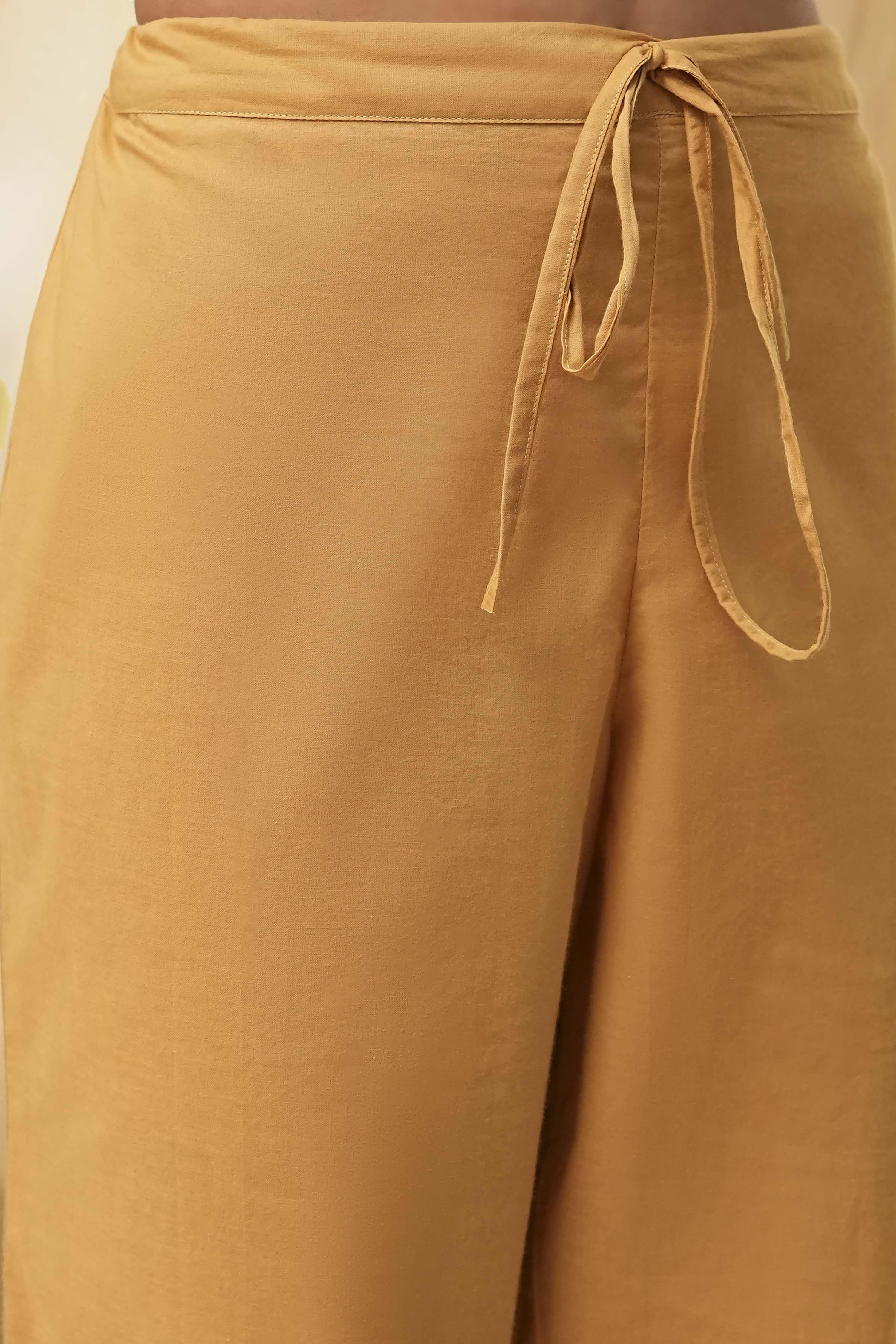 Cream-Colored Cotton Solid Regular Pants image number 1