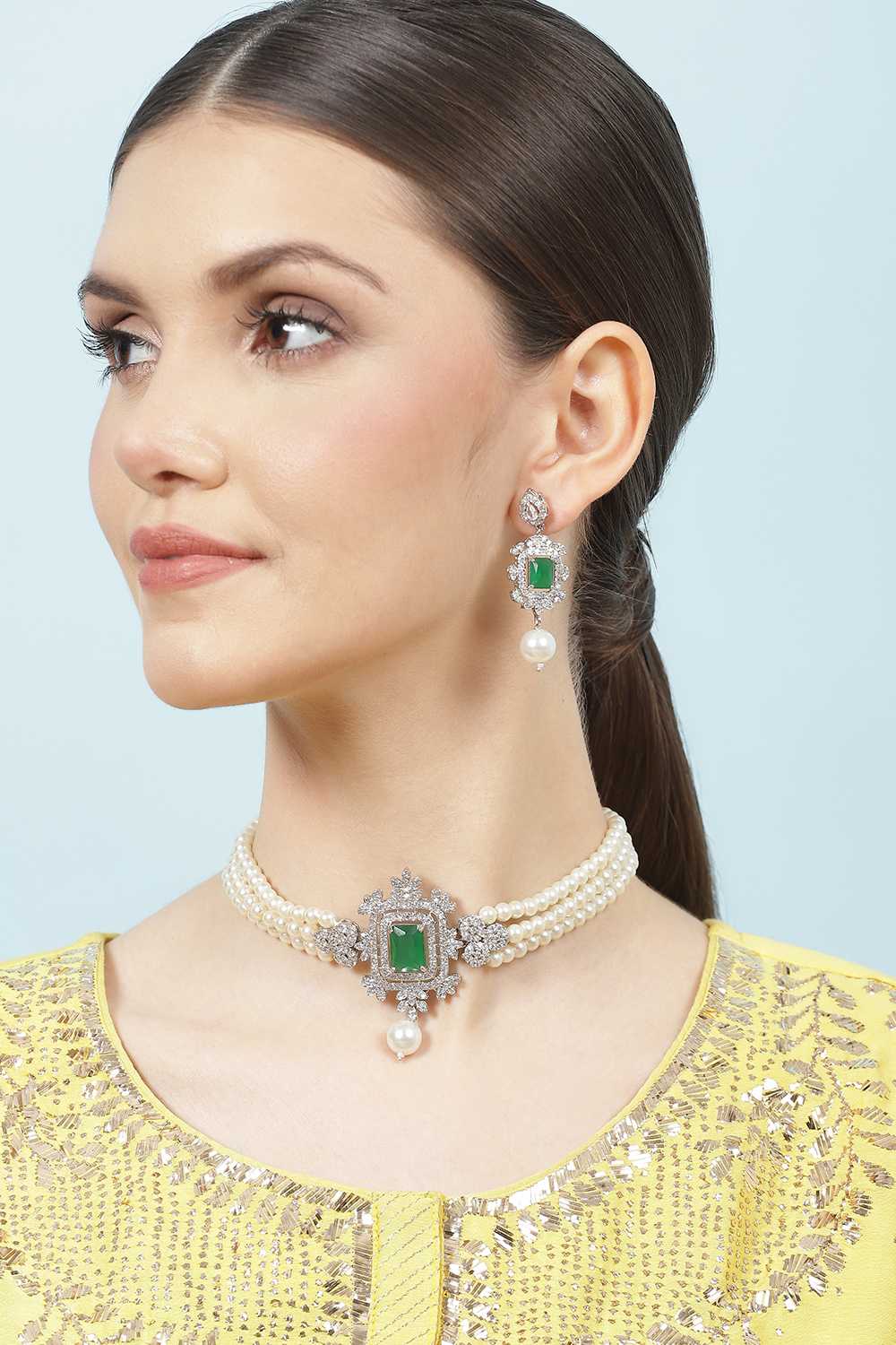 Blue Alloy Necklace Set image number 3