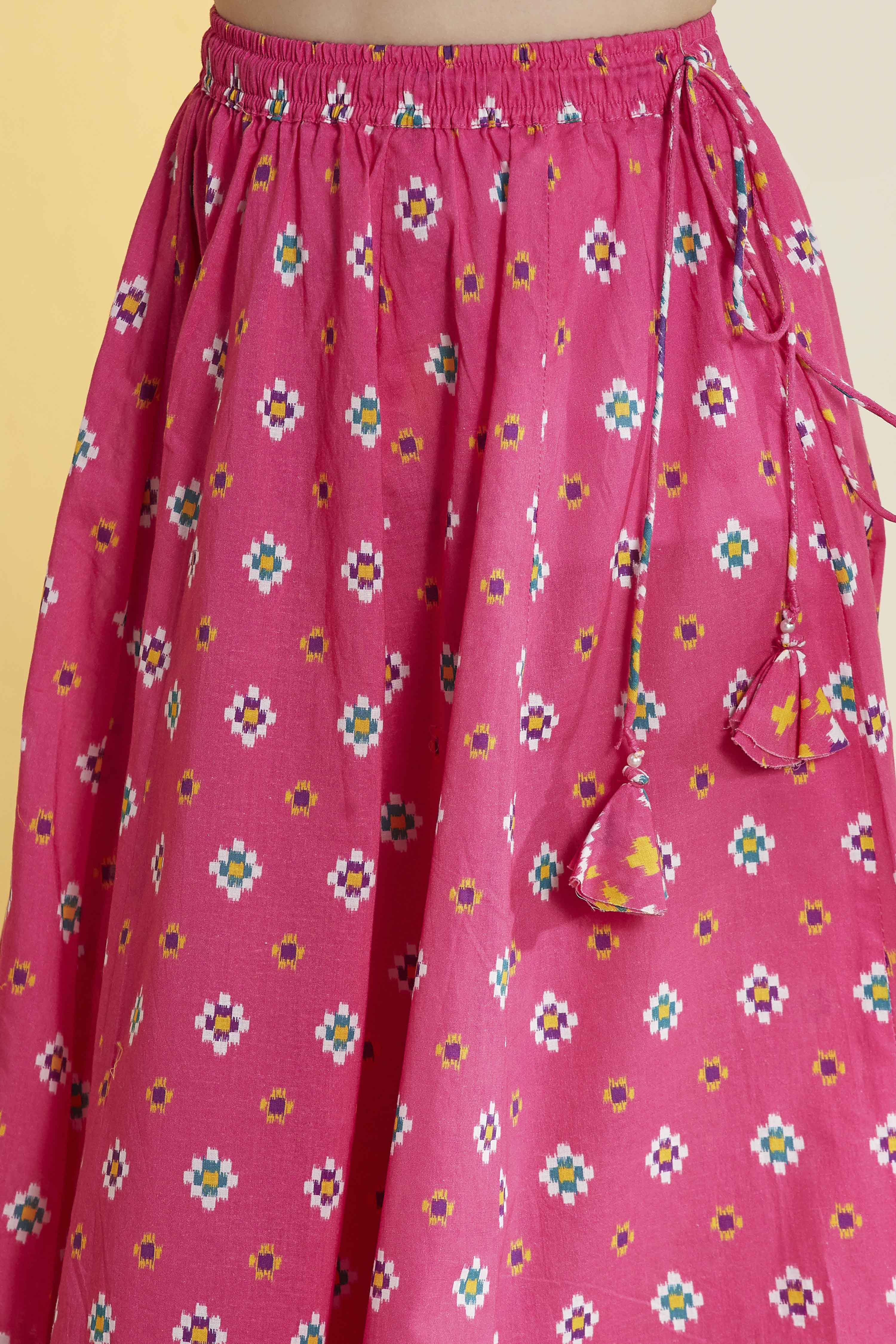 Pink Printed Cotton Lehenga Set image number 2