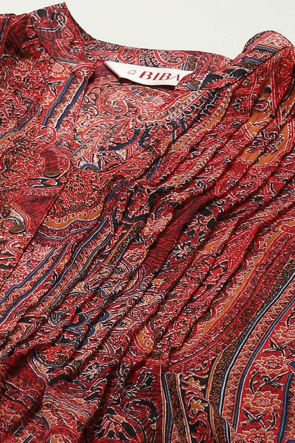 Peach & Blue Polyester Straight Printed Kurta image number 1