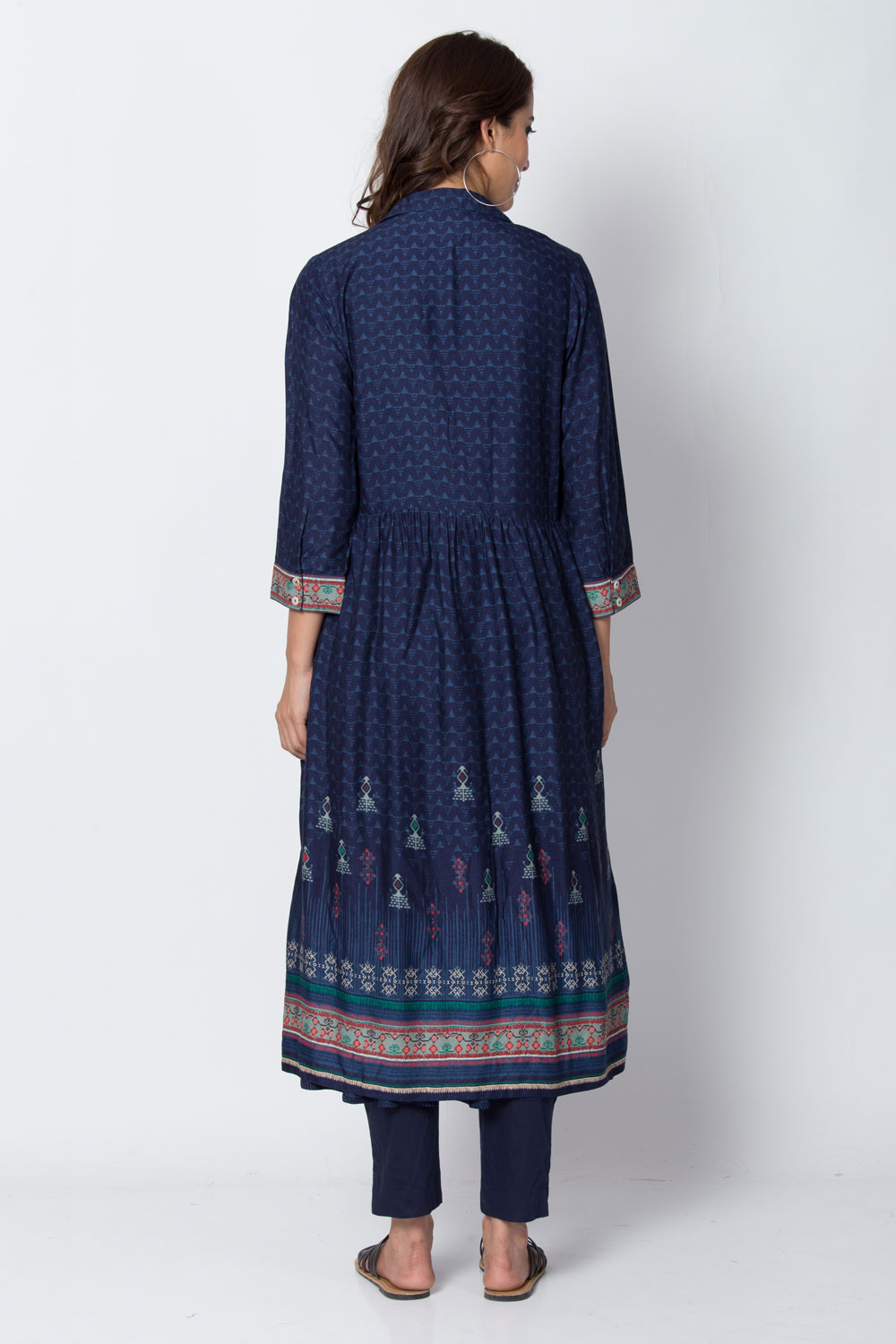 Indigo Viscose Front Open Printed Kurta image number 6