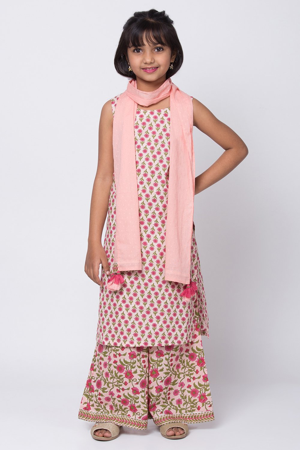 Peach Cotton Straight Straight Kurta Palazzo Suit Set image number 0
