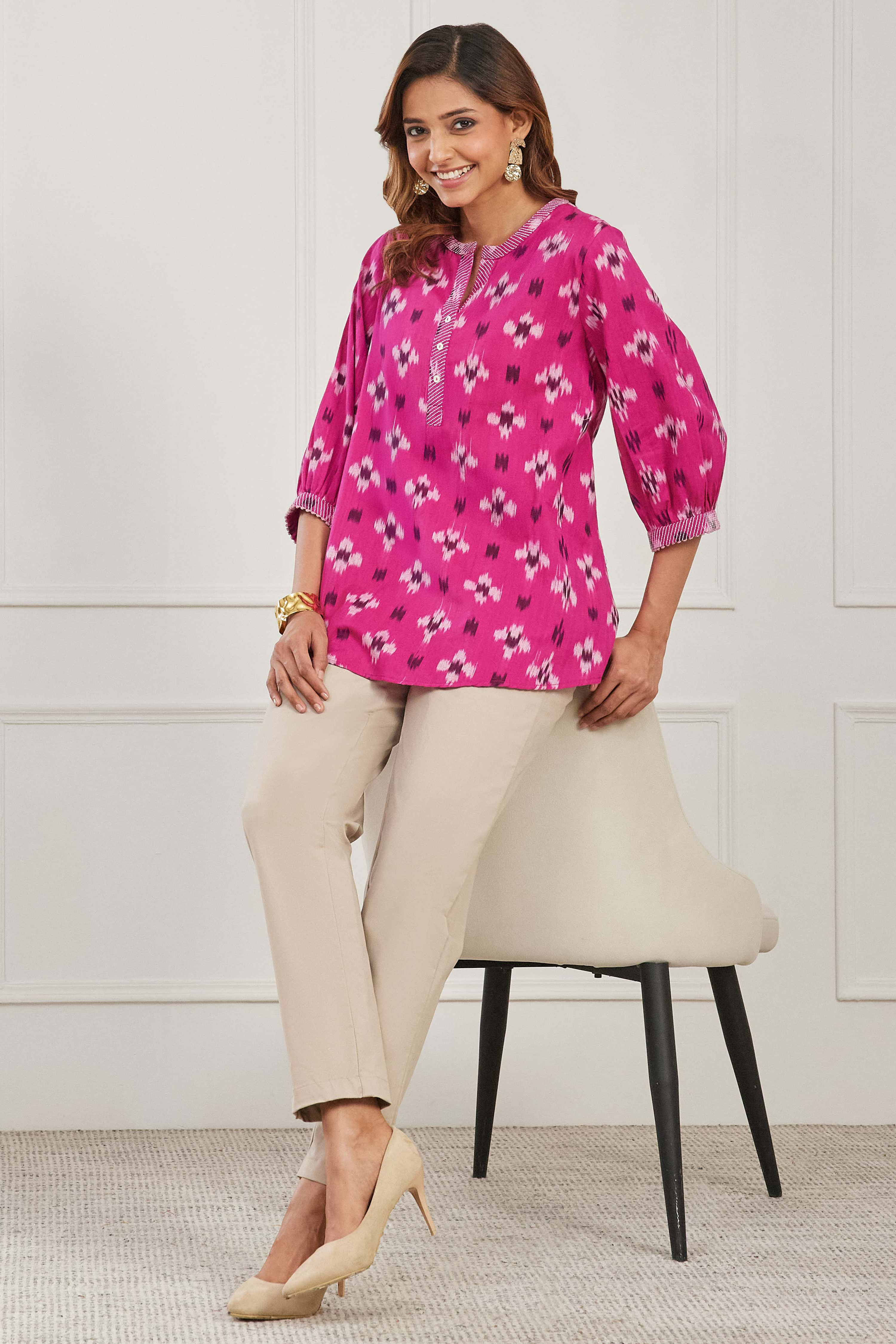 Pink Cotton Straight Kurta image number 0