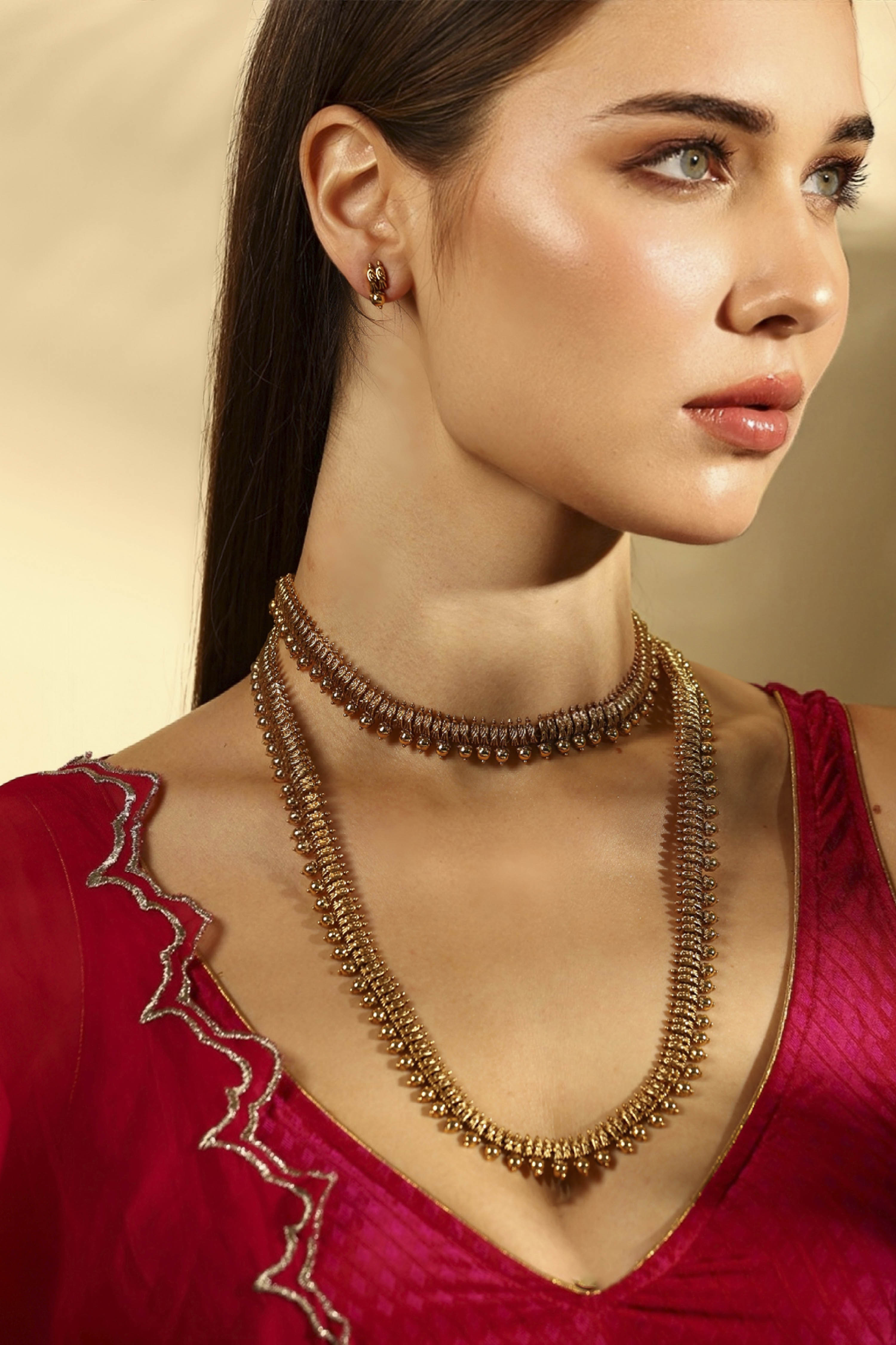 Gold-Plated Brass Layer Necklace Set image number 1