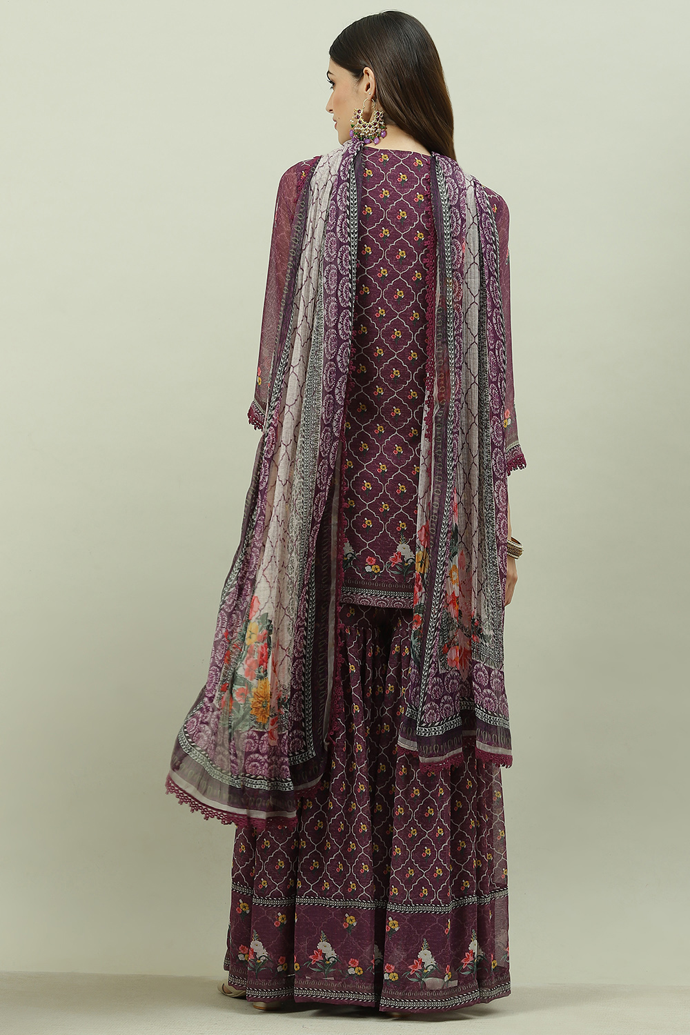 Purple Art Silk Sharara Kurta Garara Suit Set image number 4