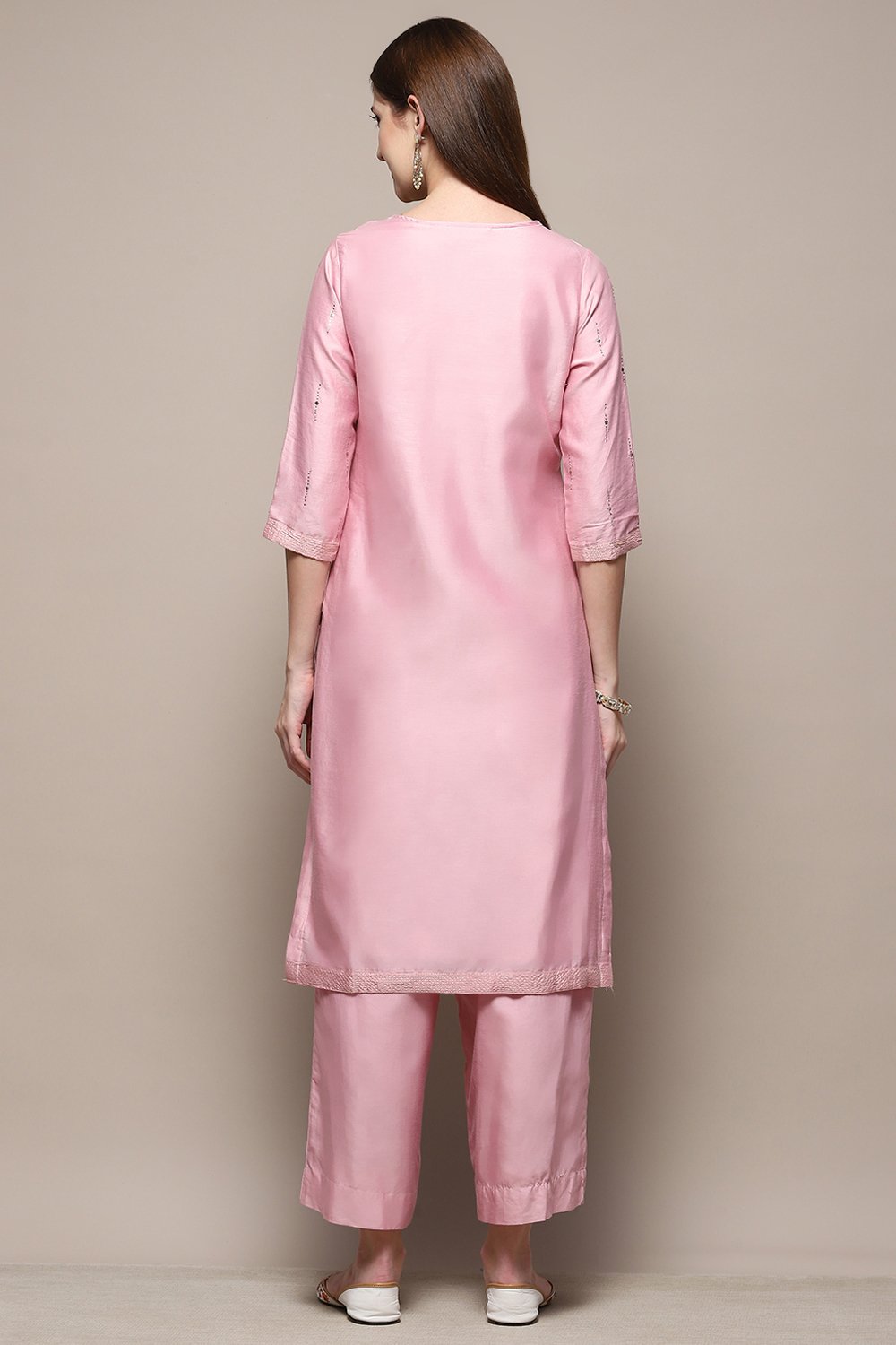 Light Pink Straight Kurta Palazzo Suit Set image number 5