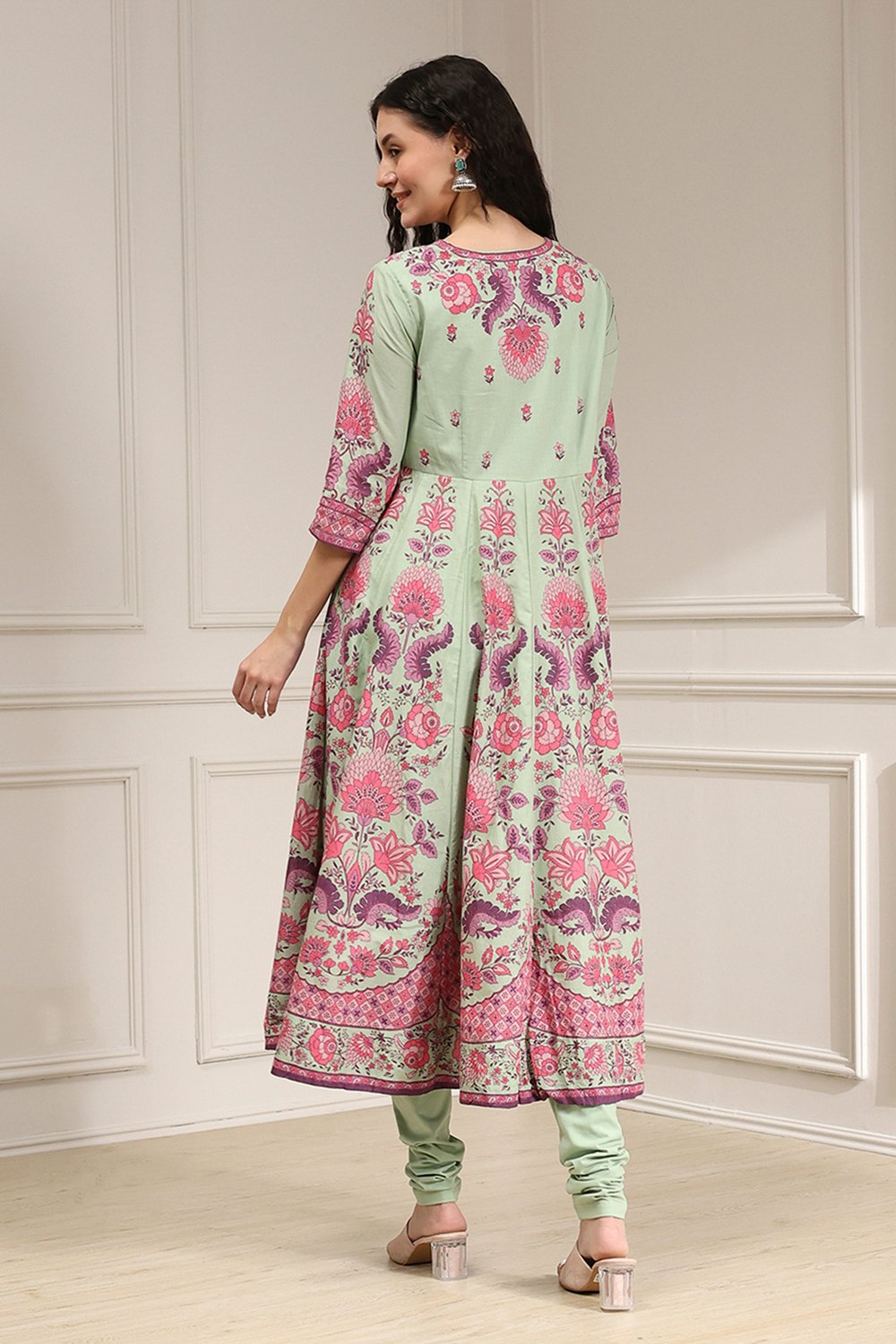 Light Pink Cotton Printed Anarkali Suit Set image number 4