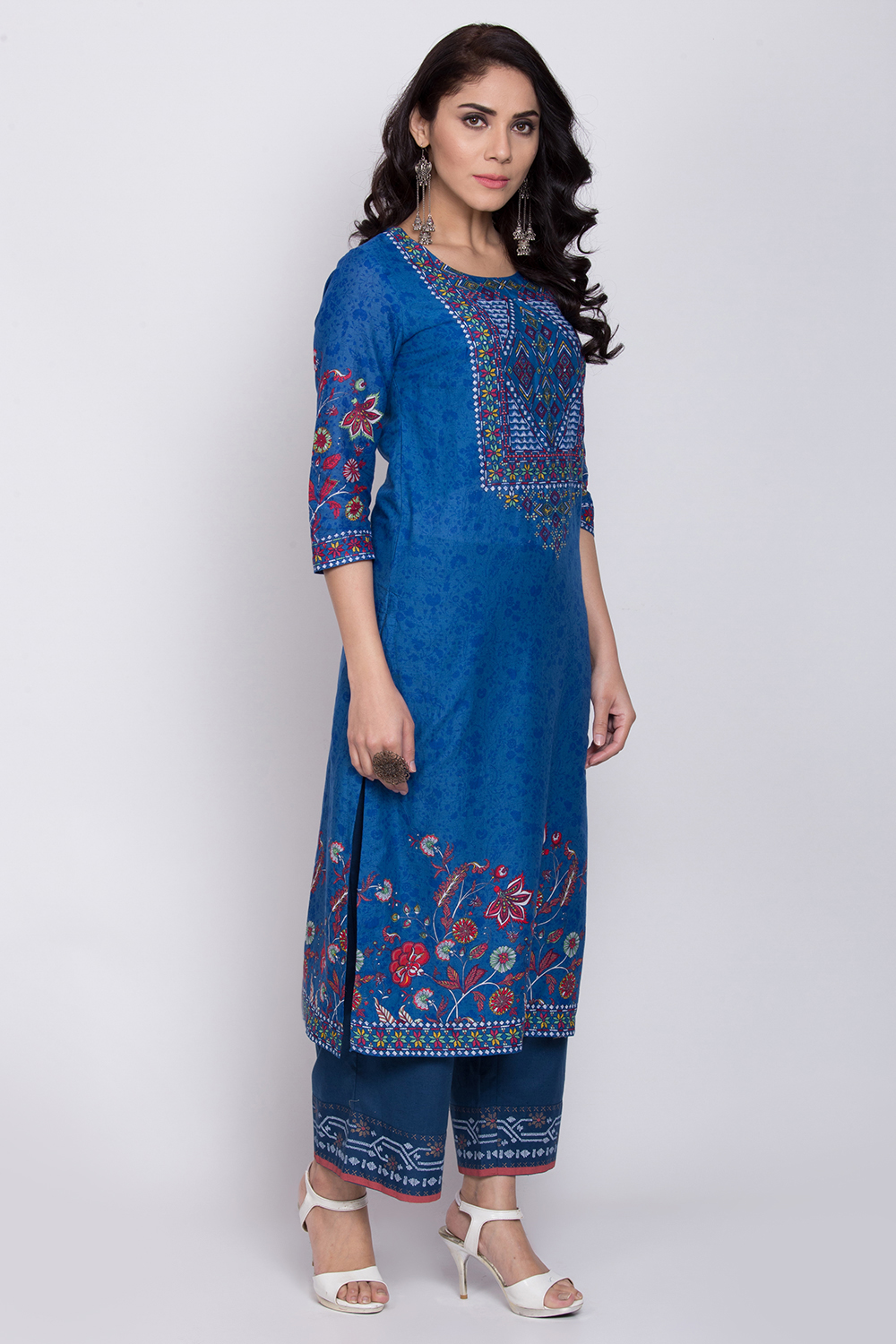 Red Cotton Straight Printed Kurta image number 3